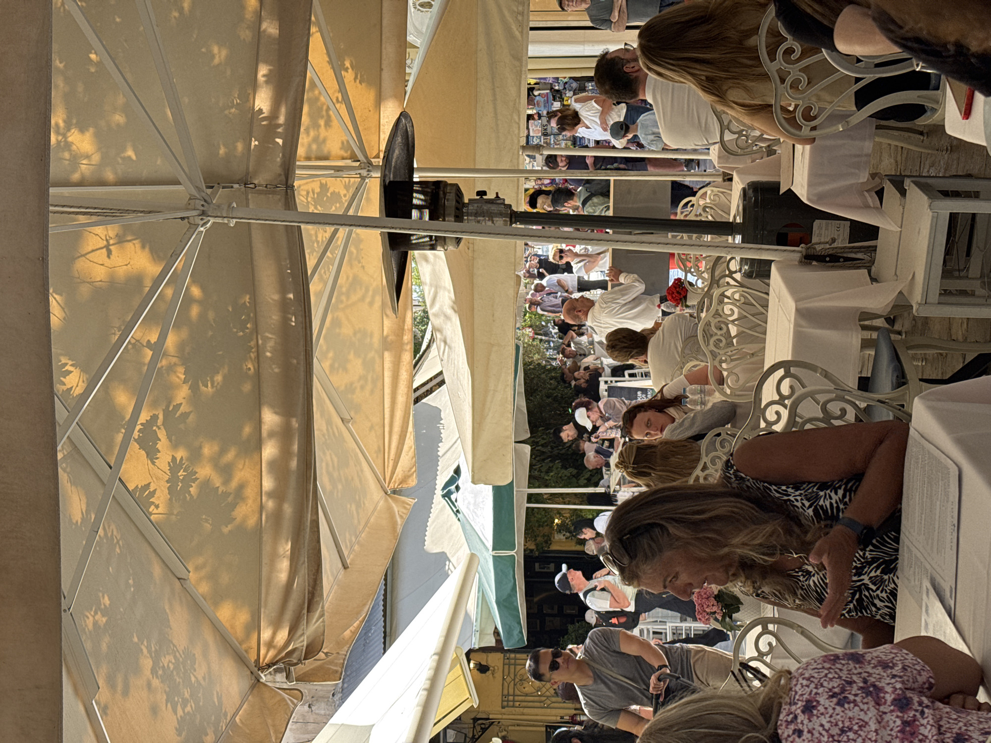 Midday scenes captured at Athens restaurant and pedestrian street