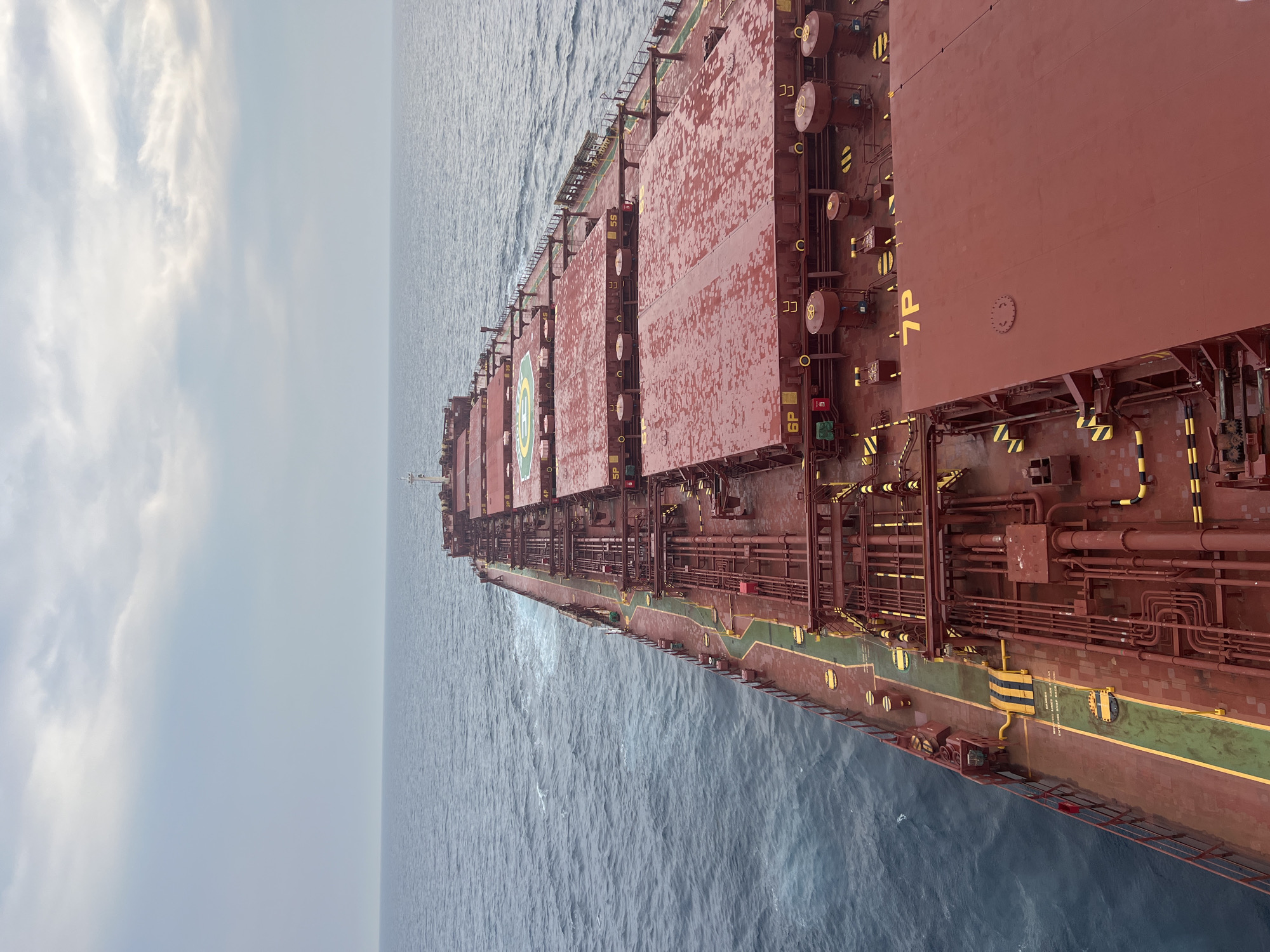 Cargo ship deck cruising through the East China Sea