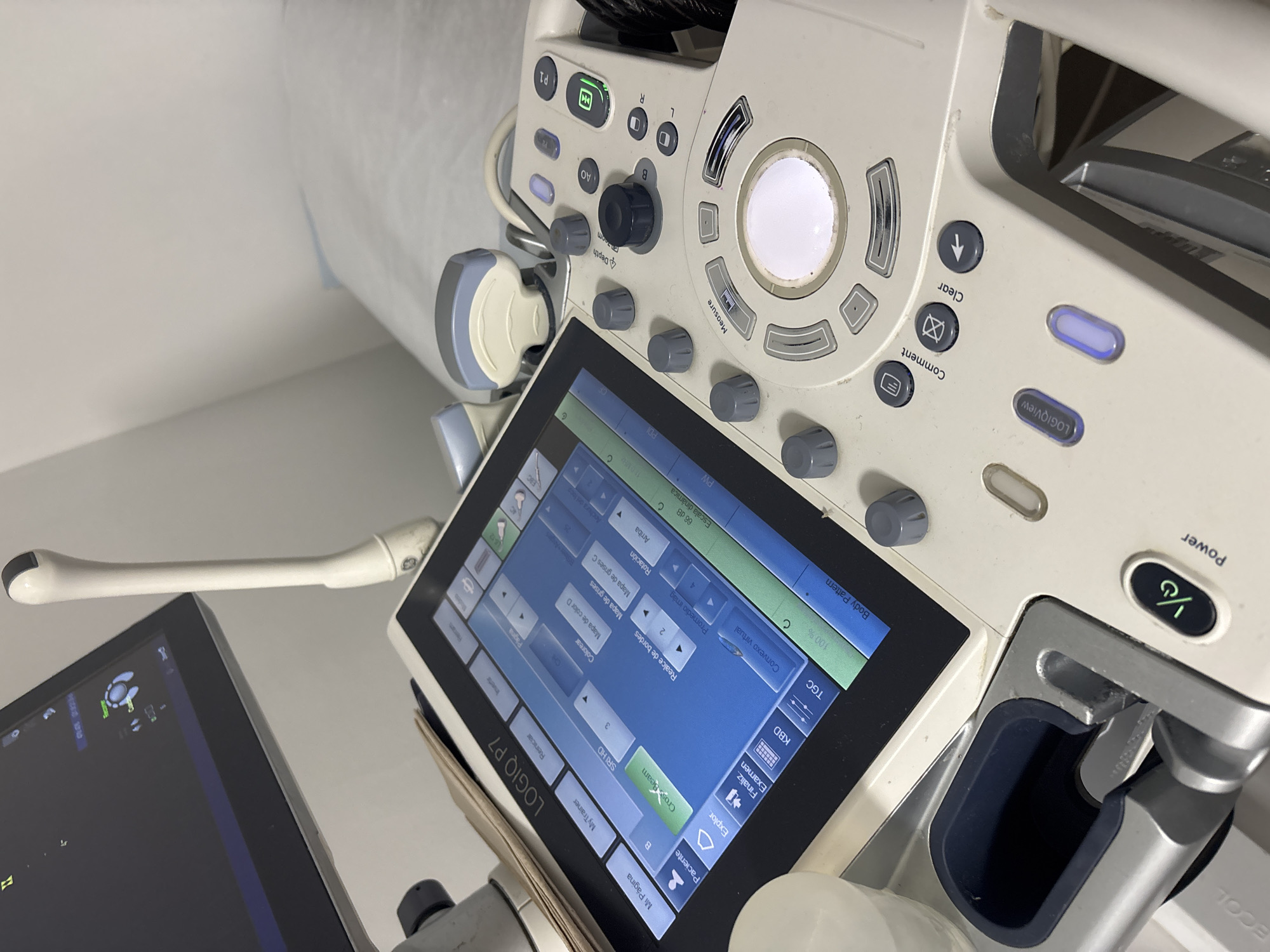 Ultrasound machine control panel documented in Medellín medical facility