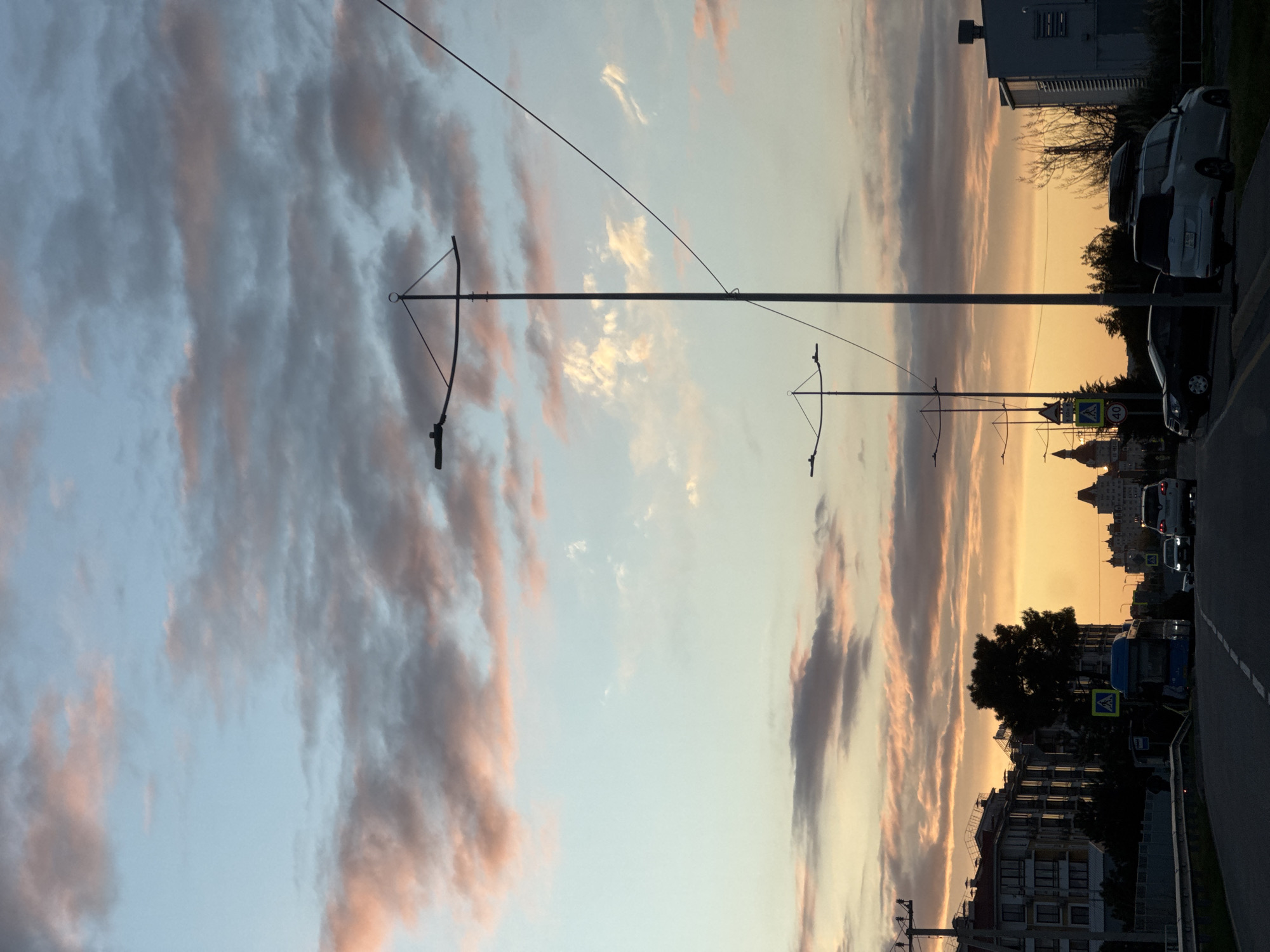 Twilight captures colorful sky over Sirius, Russia street scene
