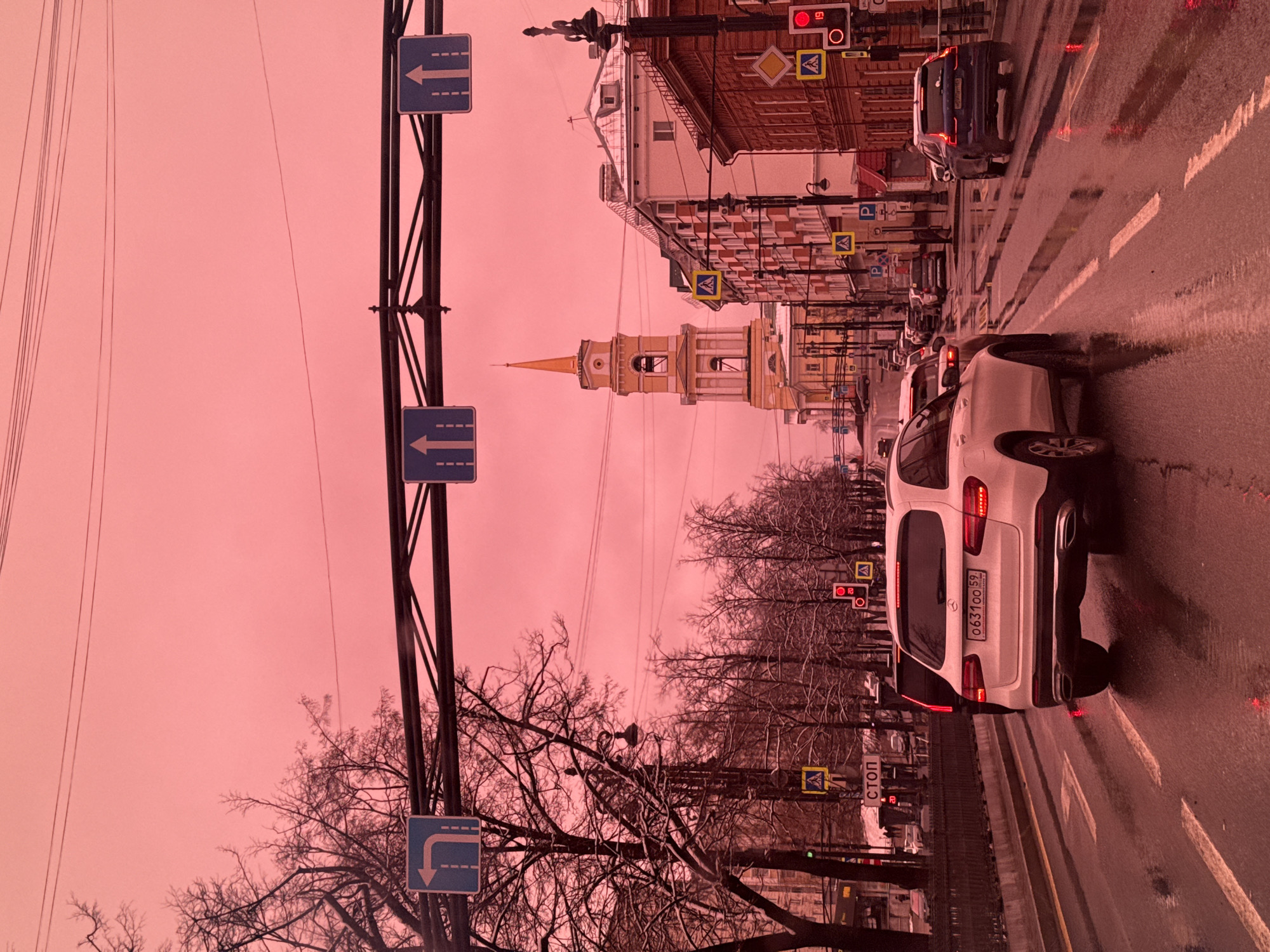 Unusual pink-red sky observed over Perm, Russia