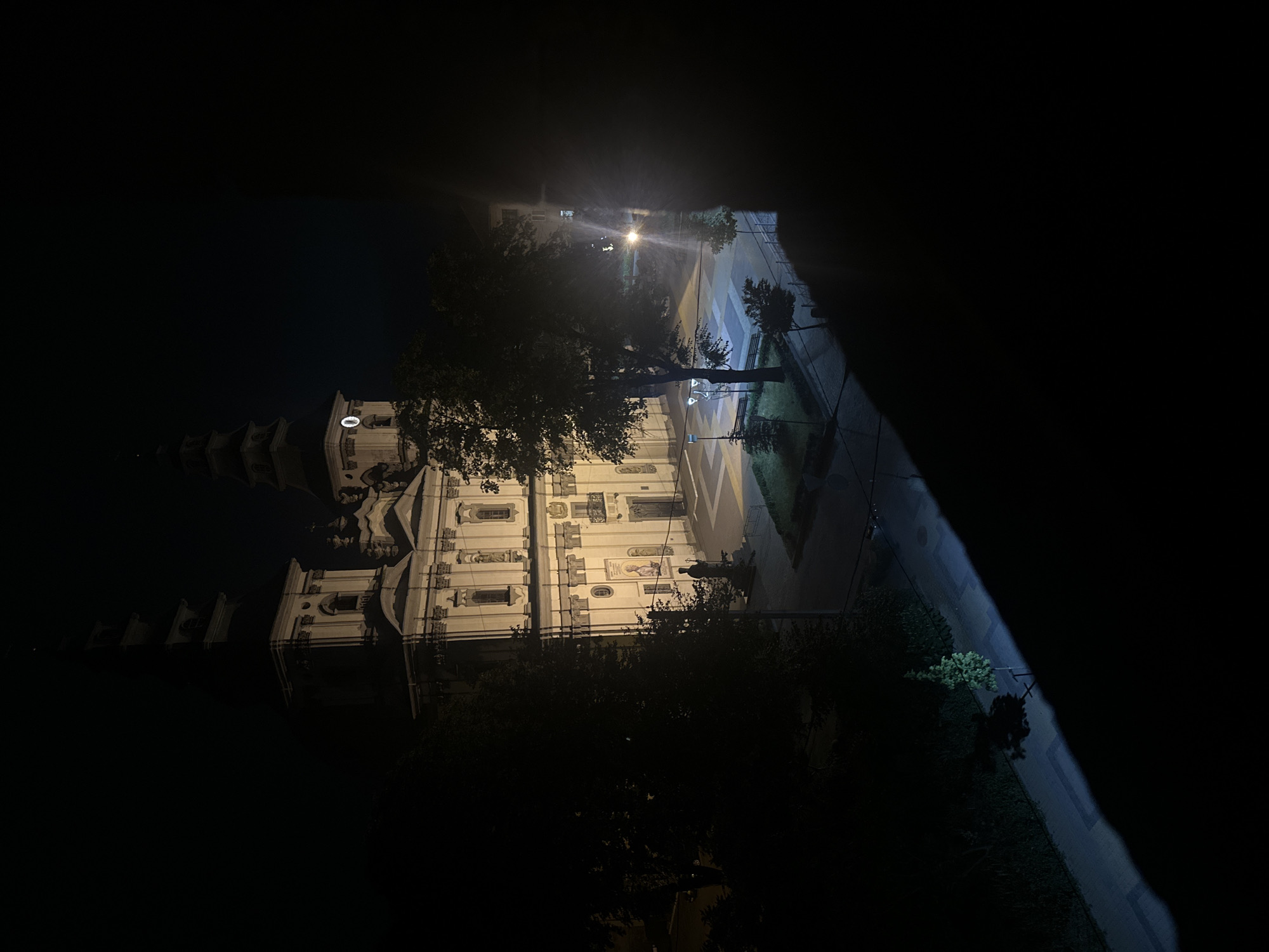 Ternopil at night: lit-up landmarks and a sleepy cat