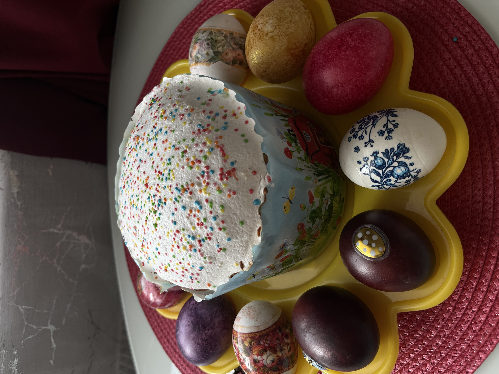 Easter cakes and decorated eggs displayed in Shushary, Russia