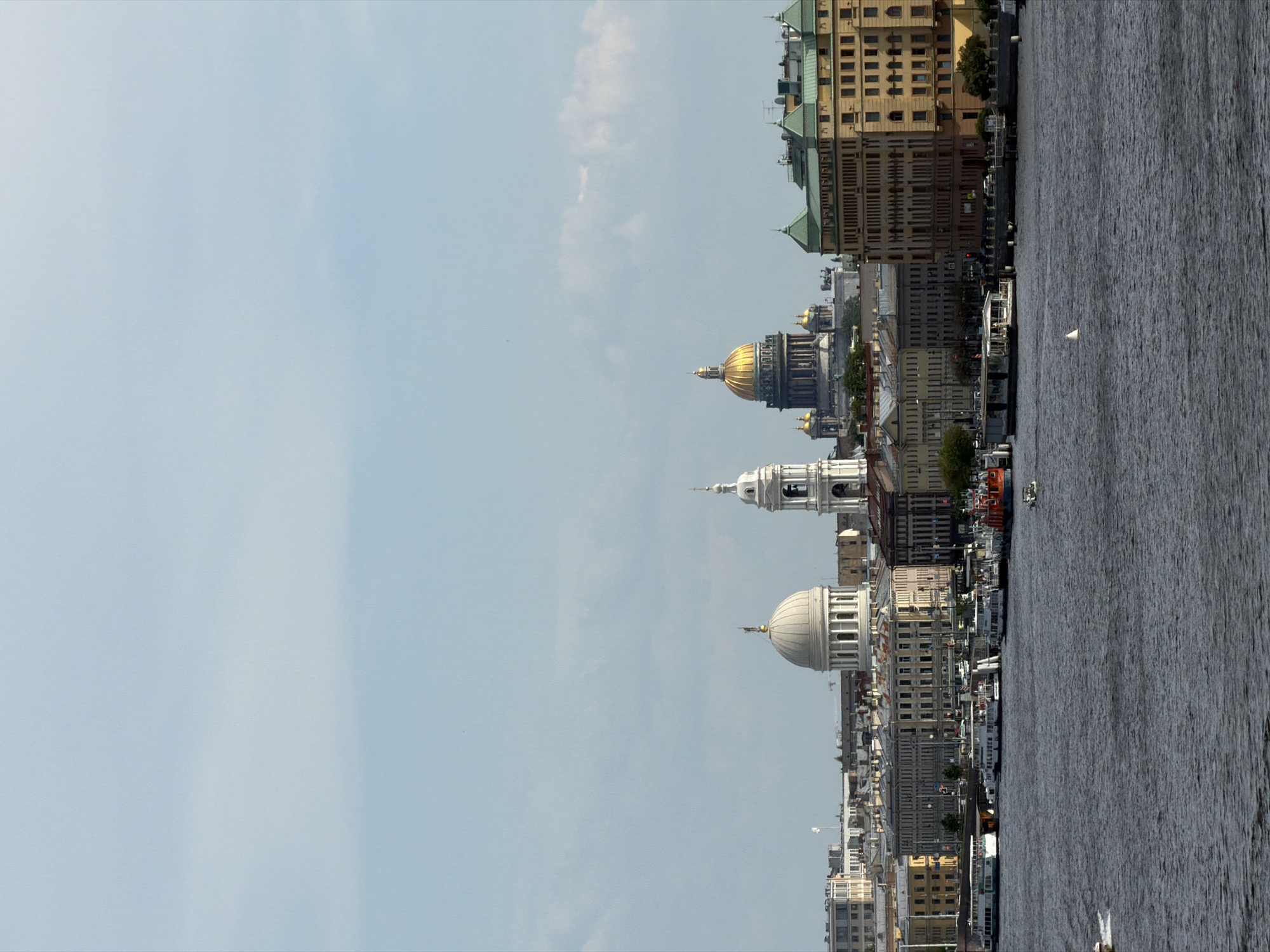 Recreational boats cruise Neva River in Saint Petersburg