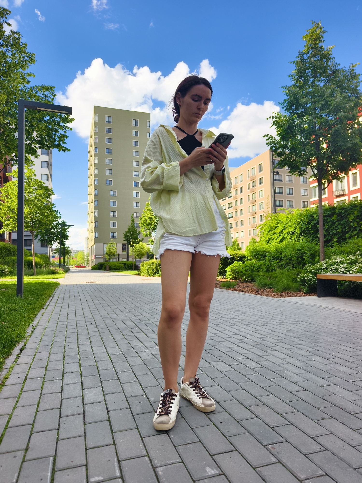 Woman photographed in residential complex, Tyumen, Russia