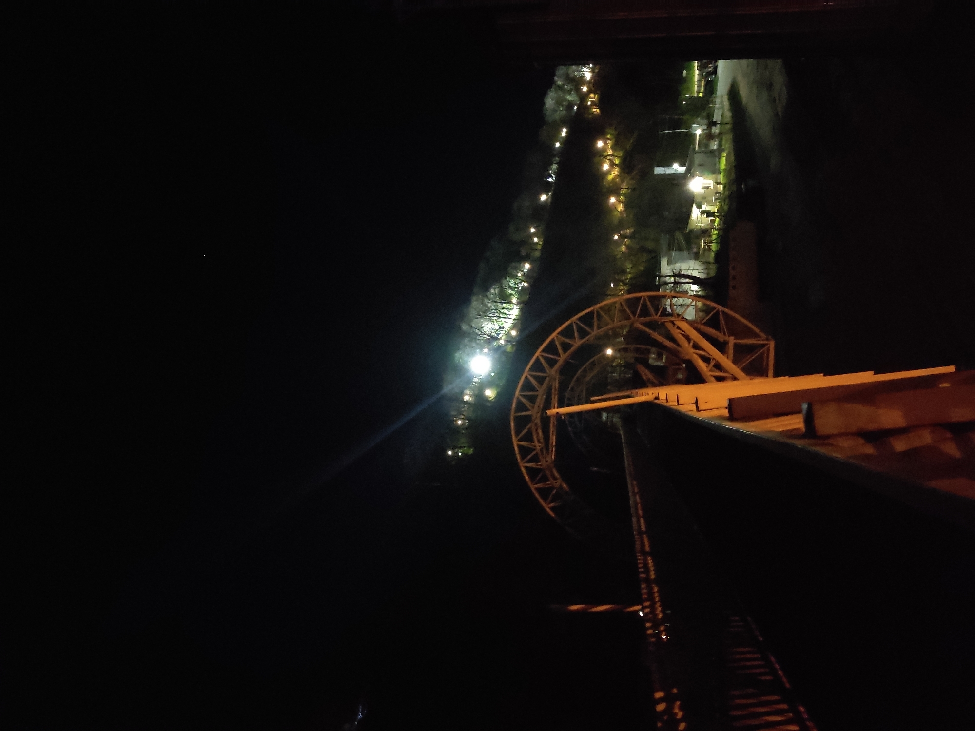 Illuminated canyon viewed from elevated vantage point at night