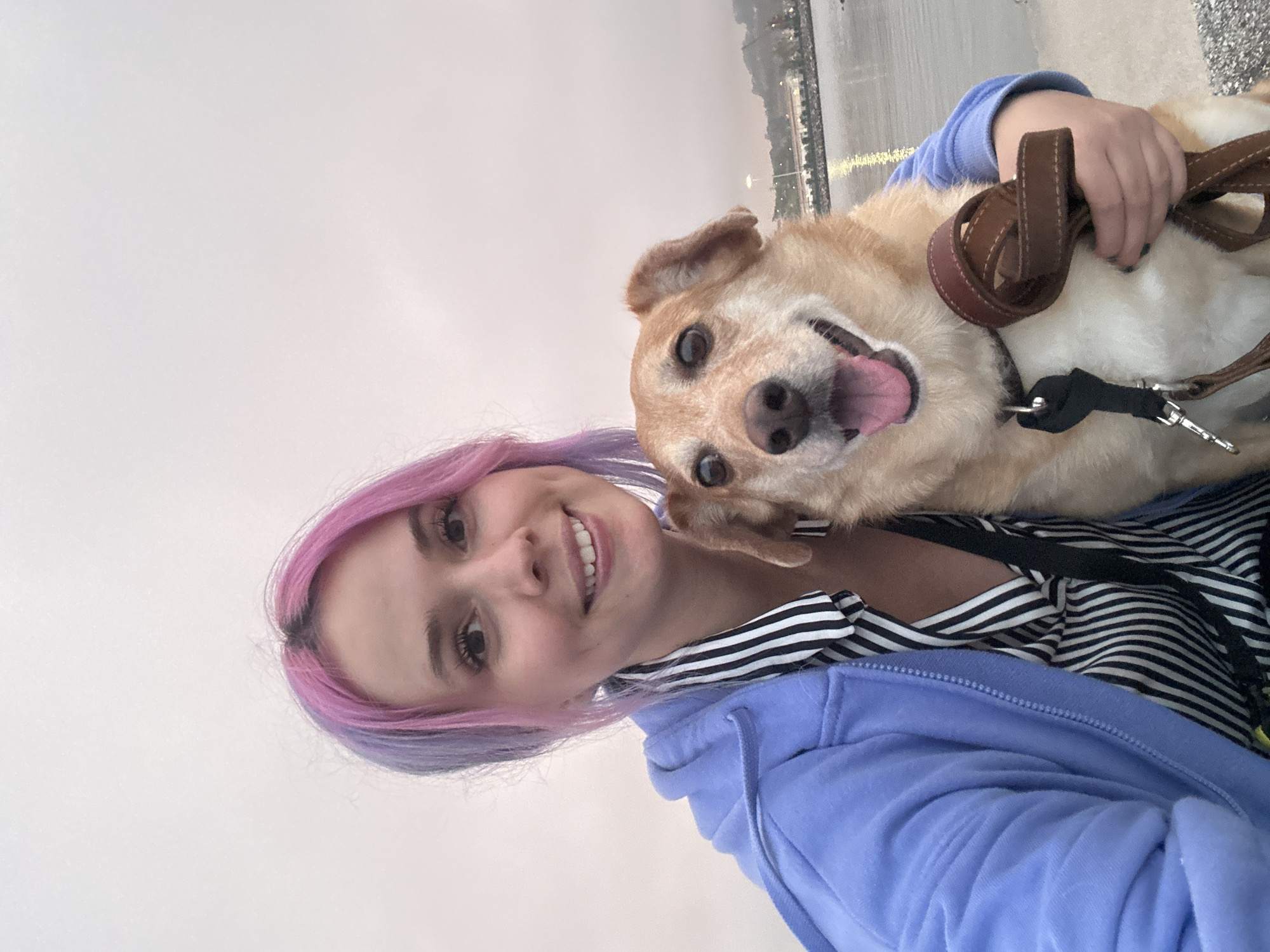 Smiling with a tongue-out dog in Gijón