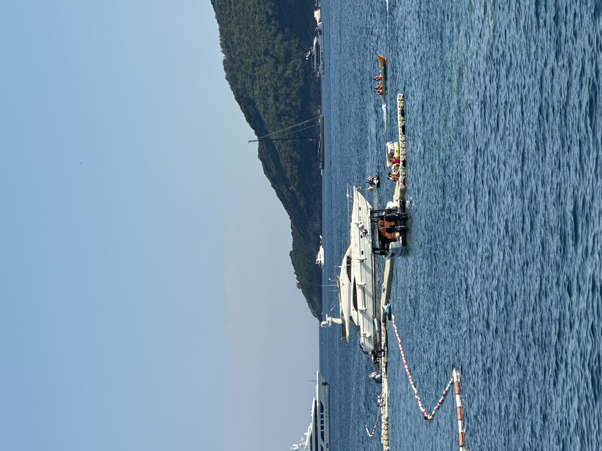 Yachts and parasailers off the Budva coast on a calm afternoon