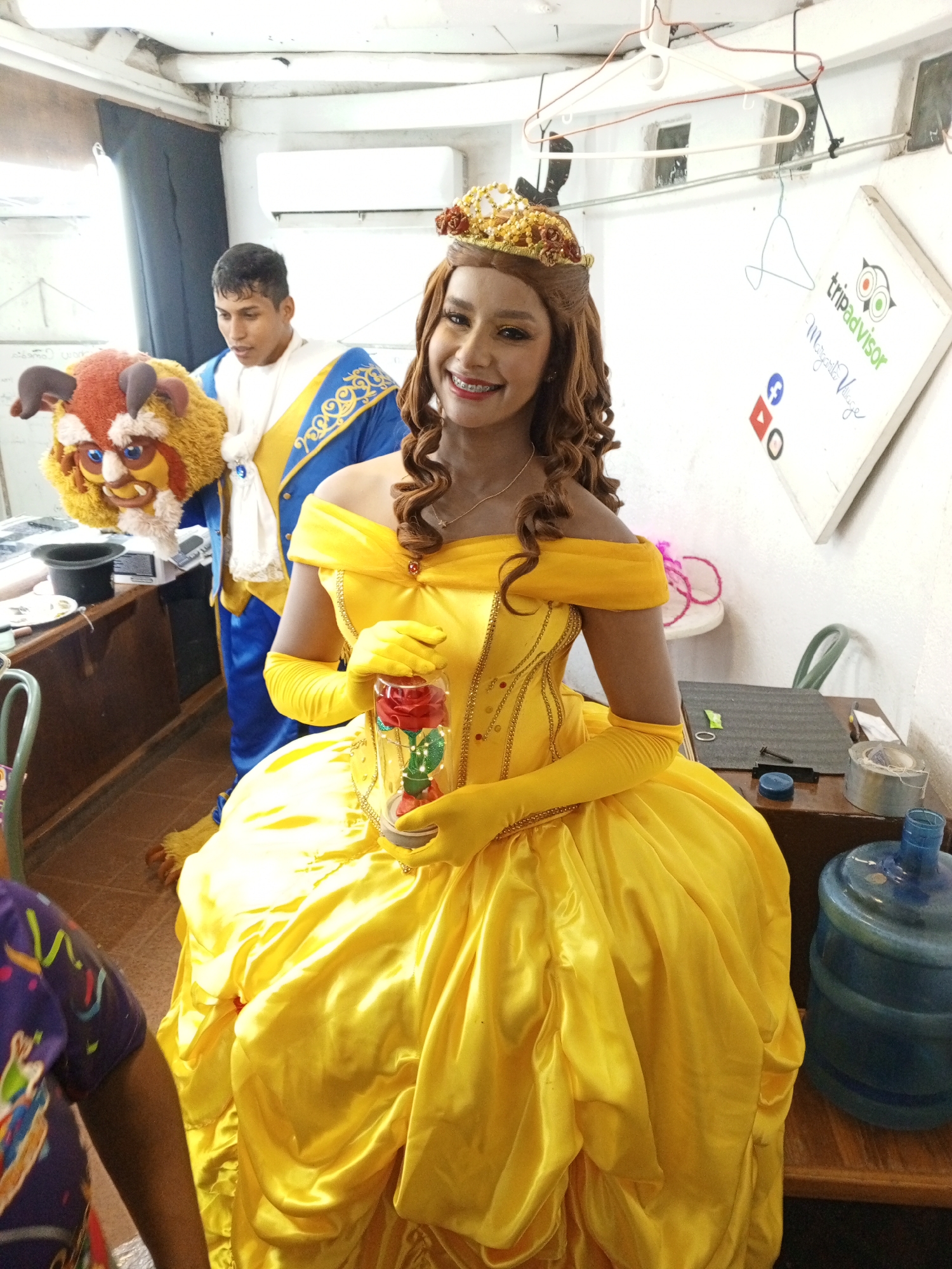Beauty and Beast costume event captured in Porlamar backstage