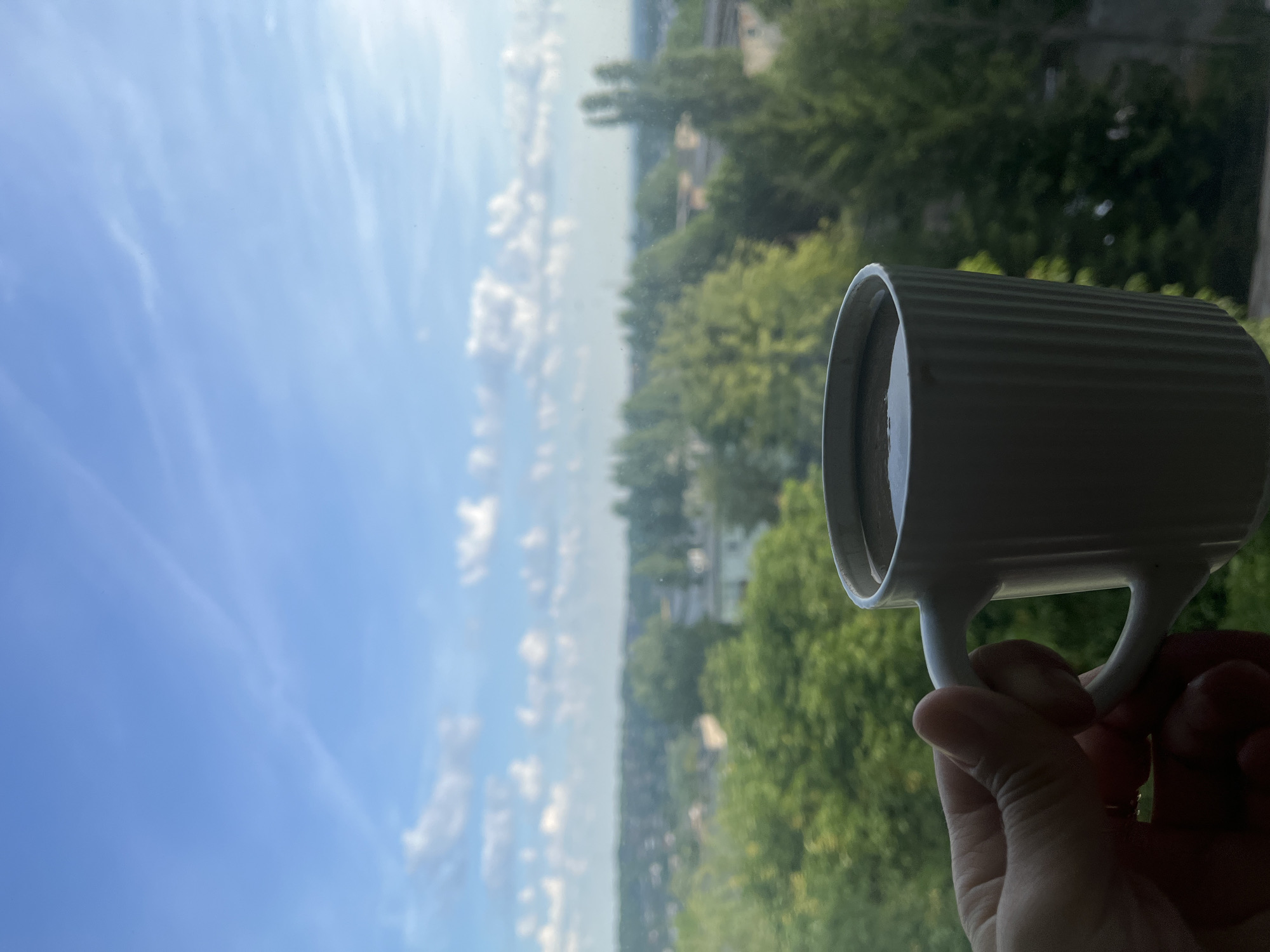 Morning coffee moment overlooking city skyline captured in 13 memories