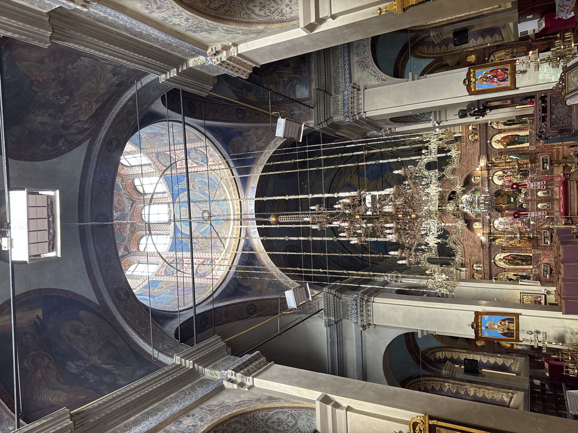 Inside an ornate Orthodox church in Yambol, Bulgaria