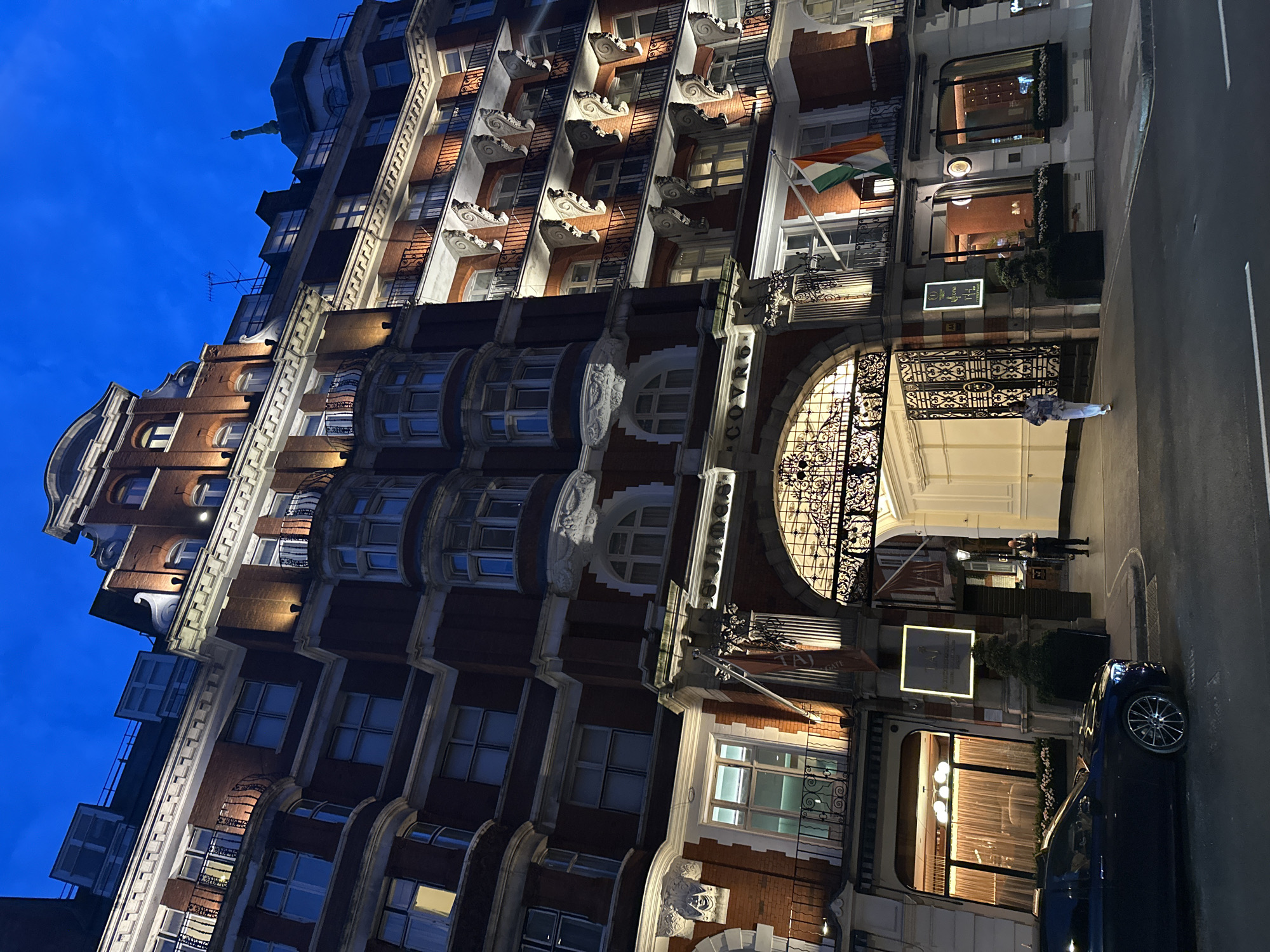 Nighttime view of luxury London hotel captured by witness