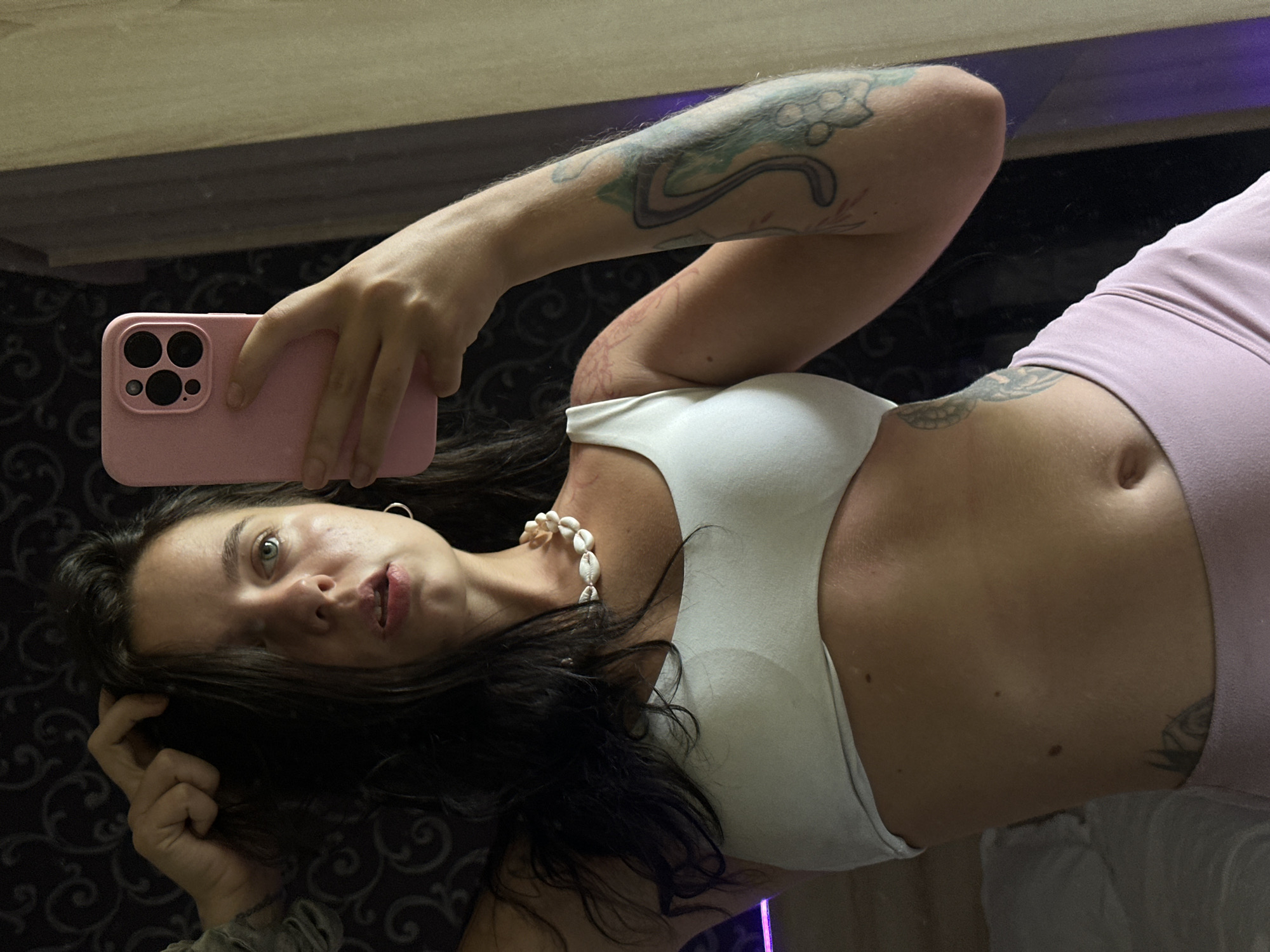 Mirror selfie series in a bedroom, same outfit and setting