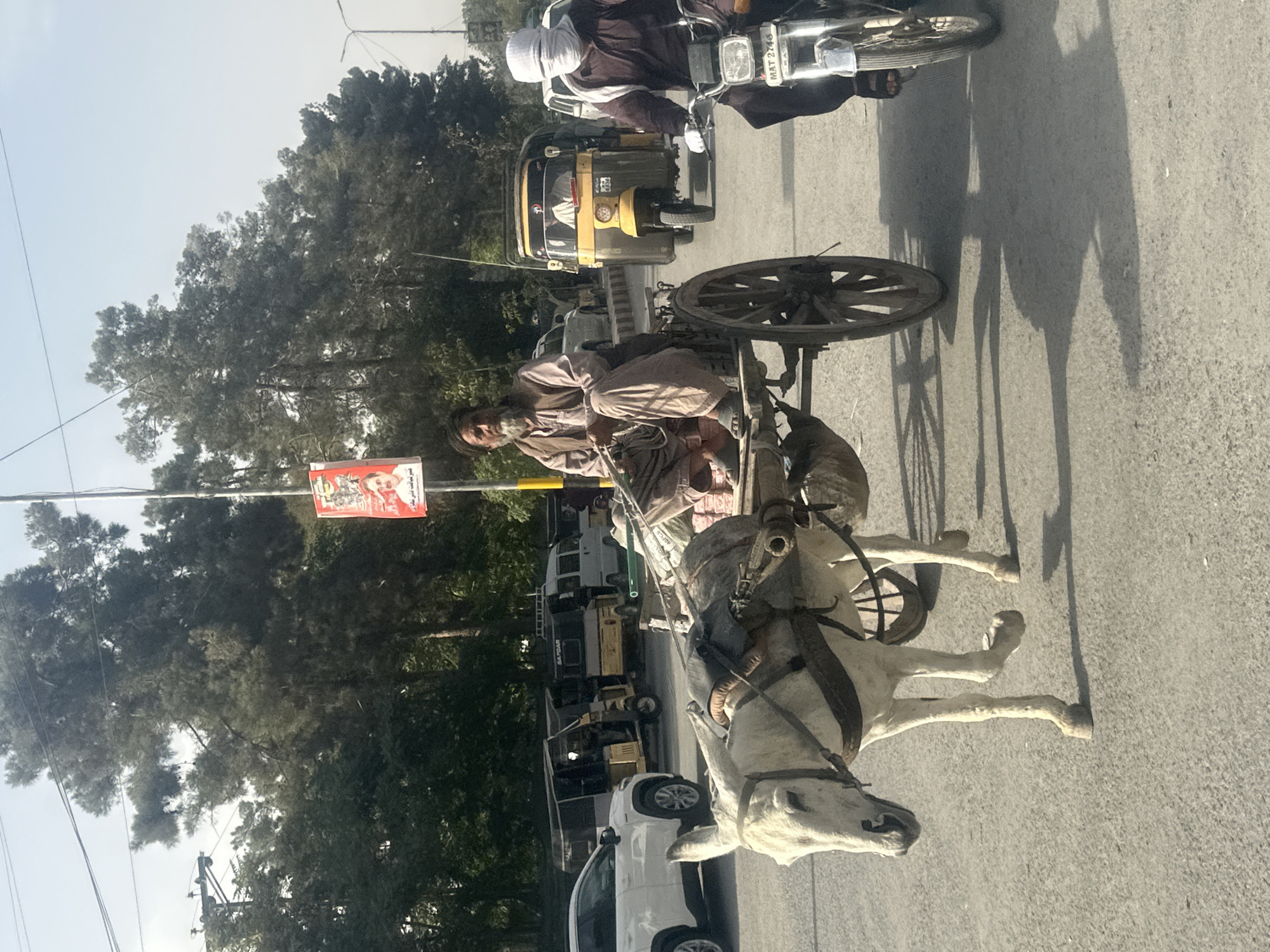 Donkey cart and motorcycle share a Quetta road