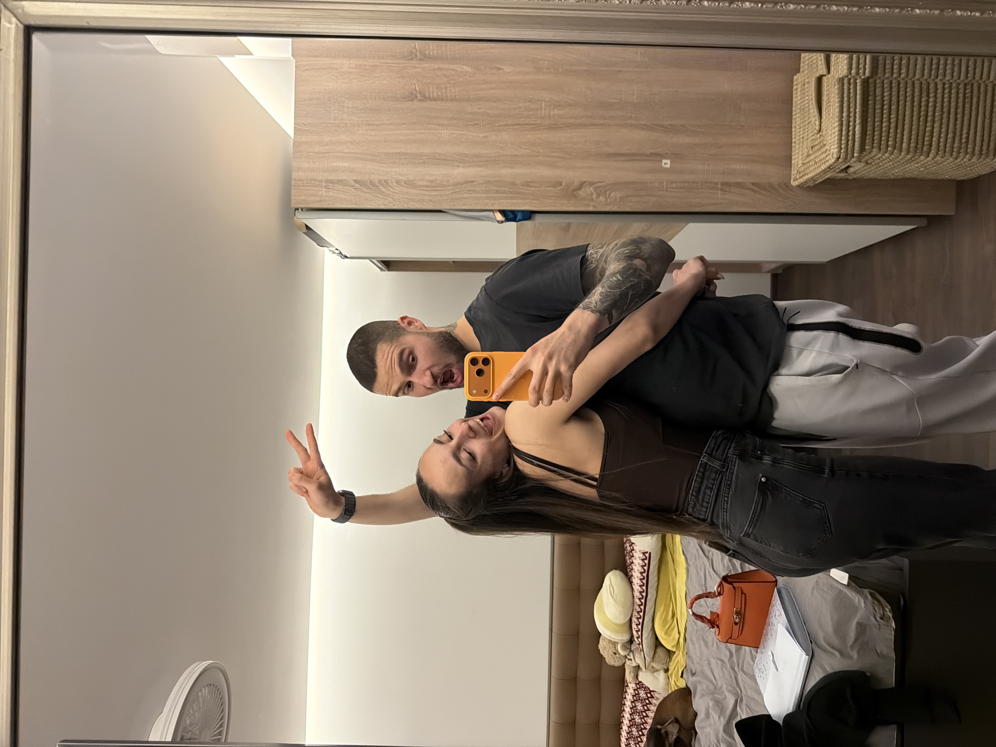 Couple documents evening with mirror selfies in Sofia