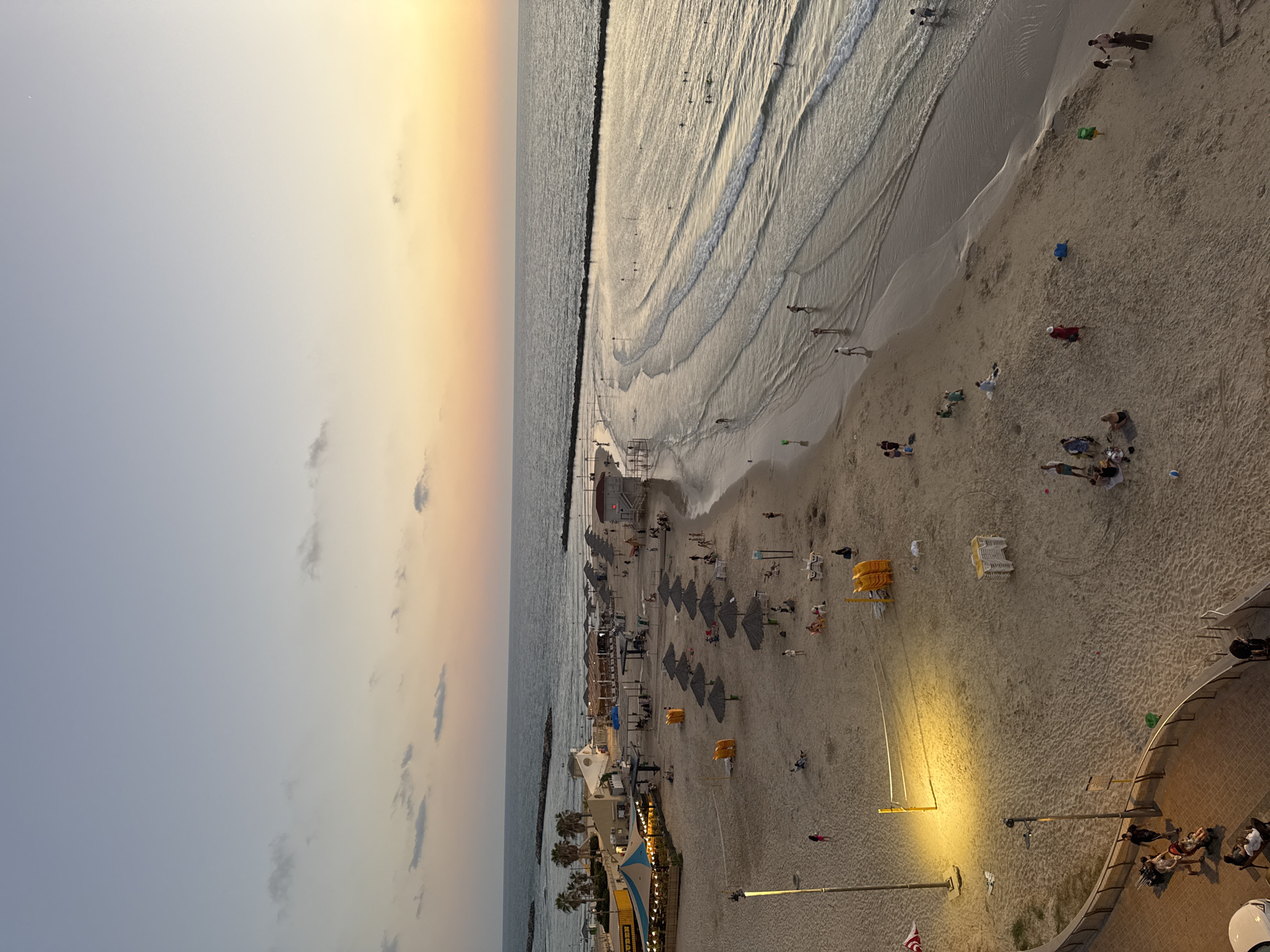 Netanya beach at sunset, caught from above