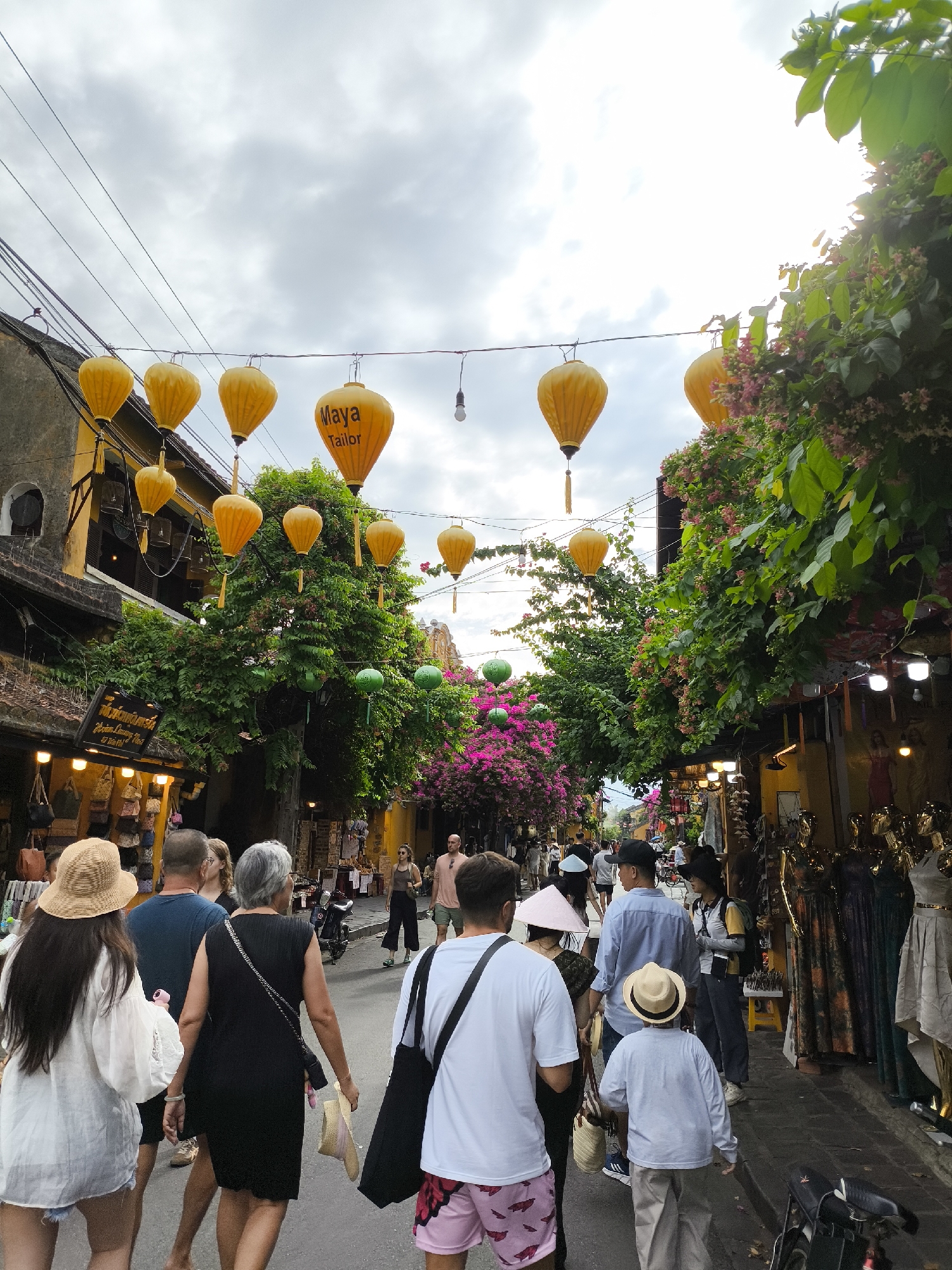 Hoi An old town streets, lanterns and yellow architecture