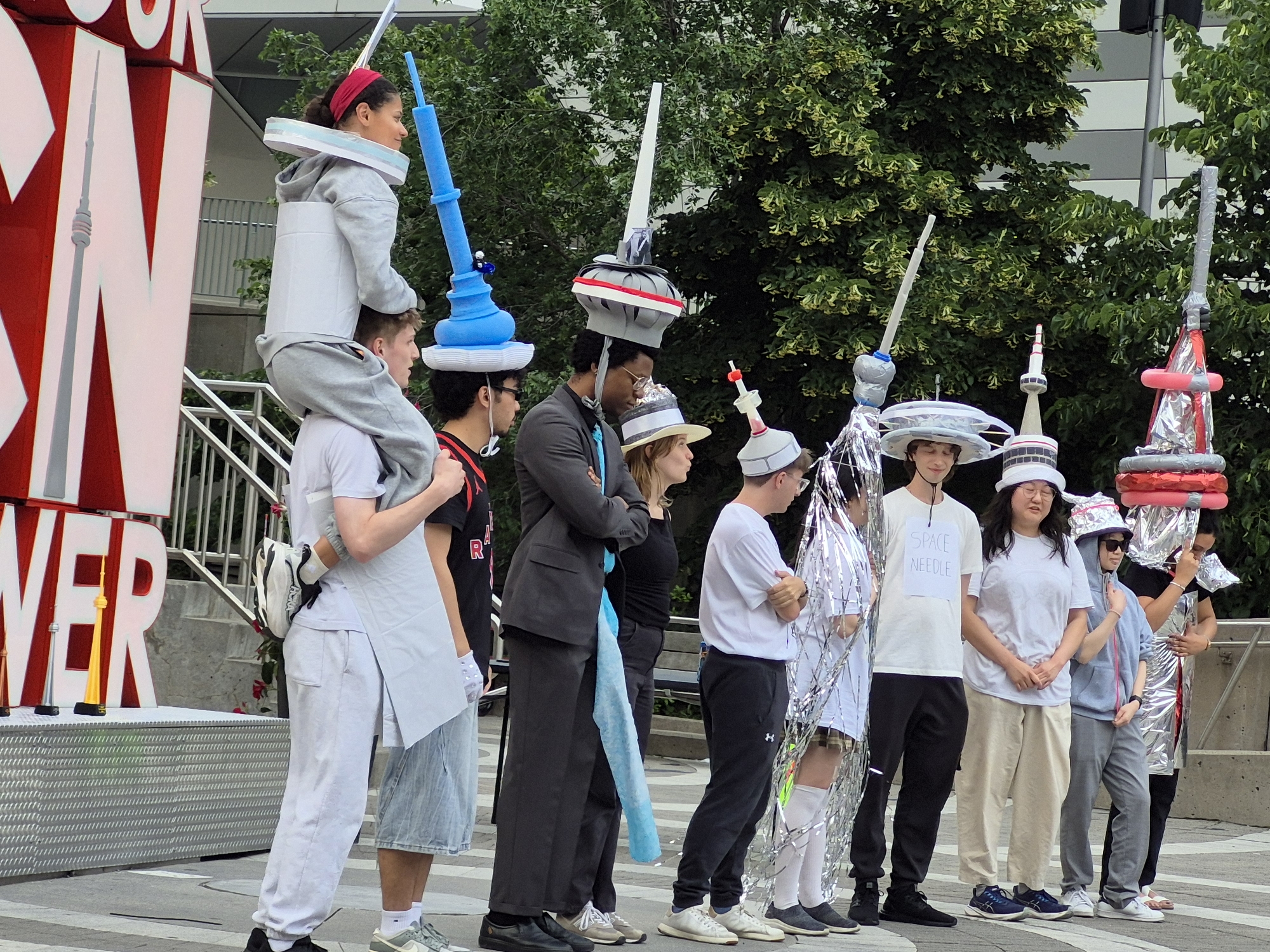 CN Tower costumes and soccer games at a Toronto event