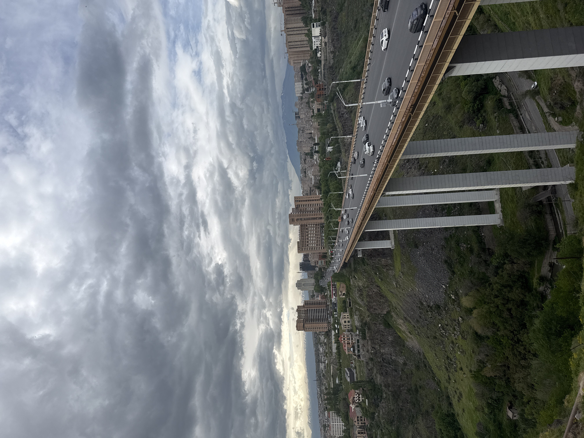 Aerial view shows traffic crossing Davtashen Bridge in Yerevan