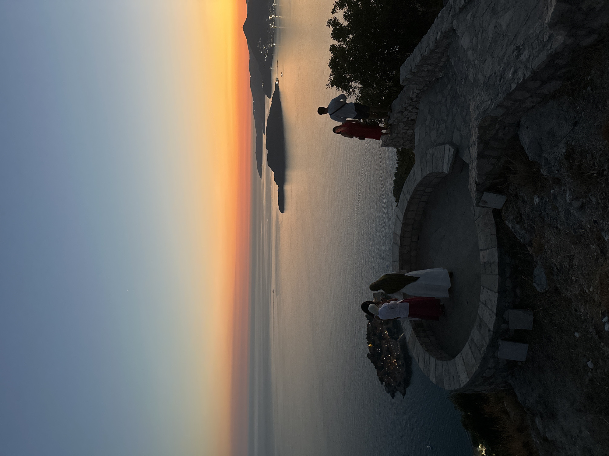 Sveti Stefan at dusk, Adriatic coast glowing