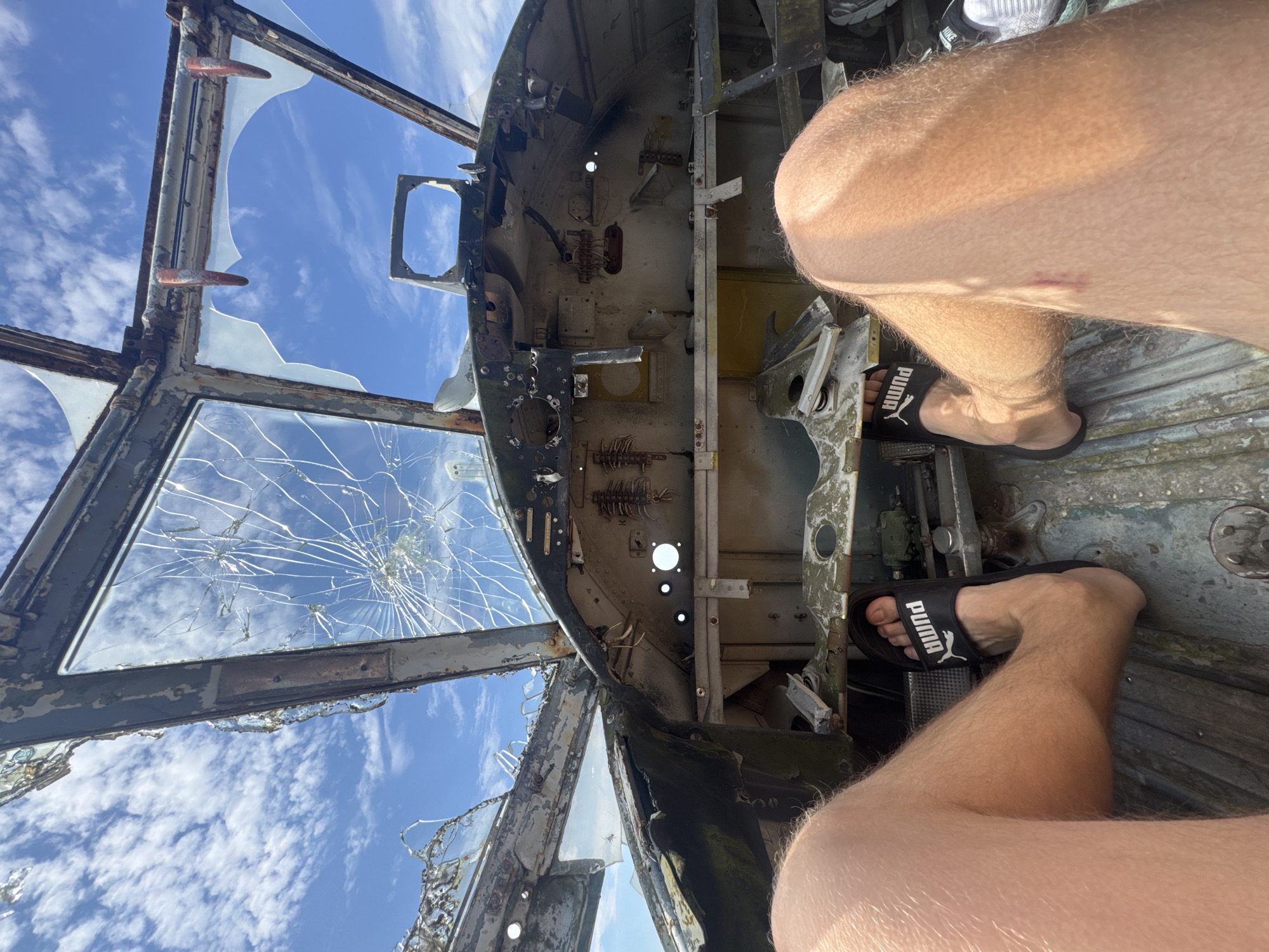 Cracked and crumbling cockpit interior, rural Belarus