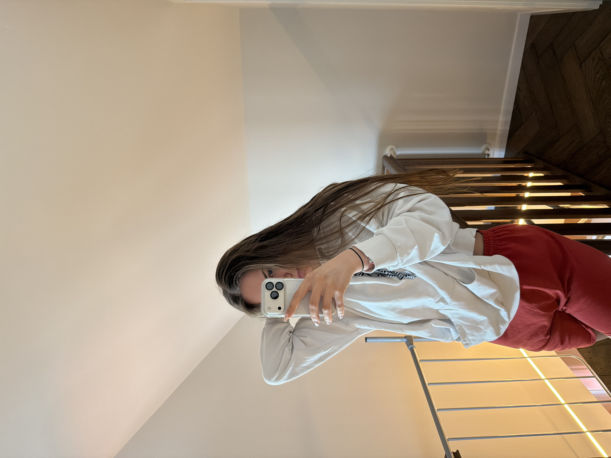 Woman documents morning routine with selfies in Buhovo, Bulgaria