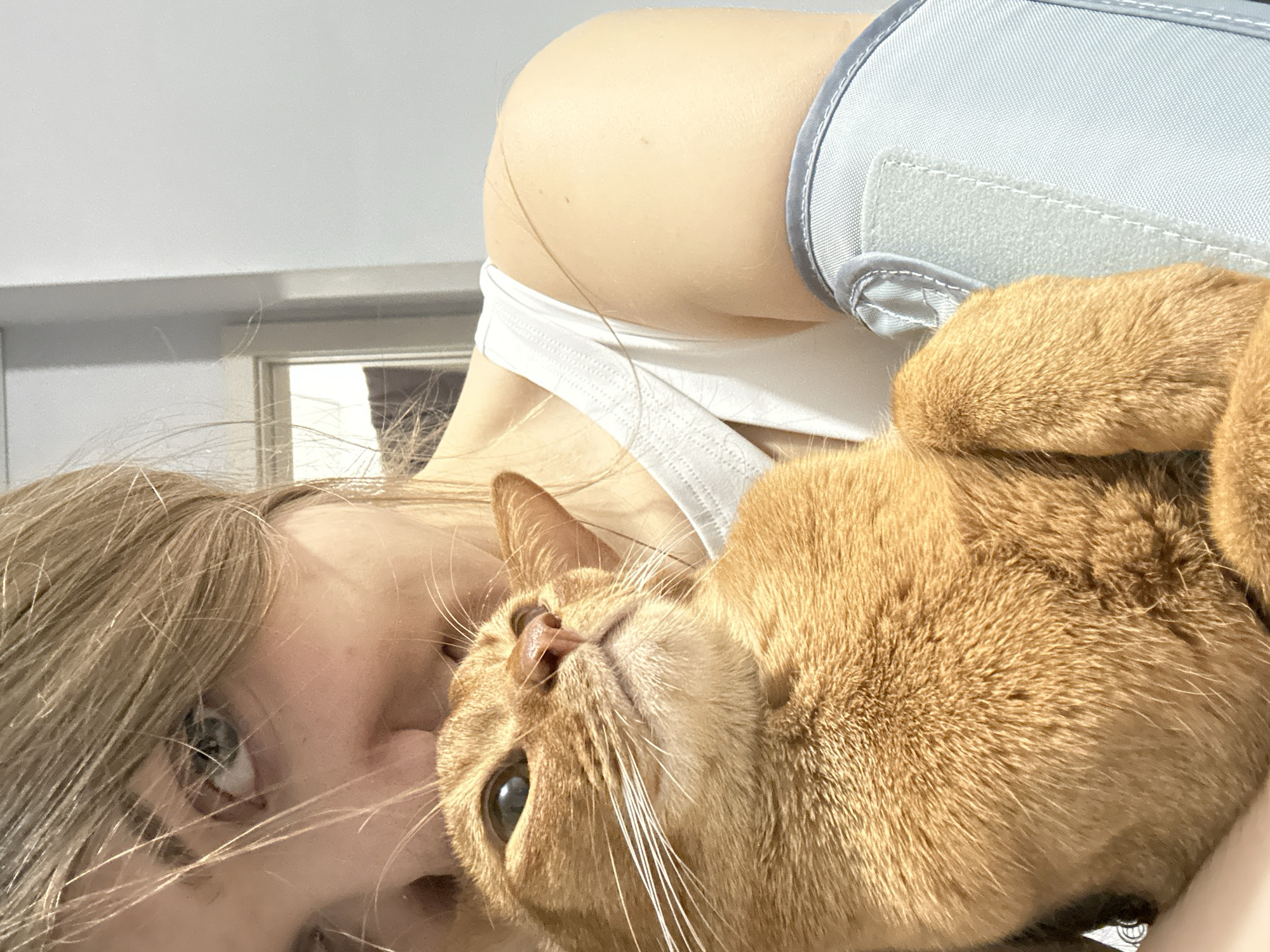 Woman takes selfies with orange cat in Kazan