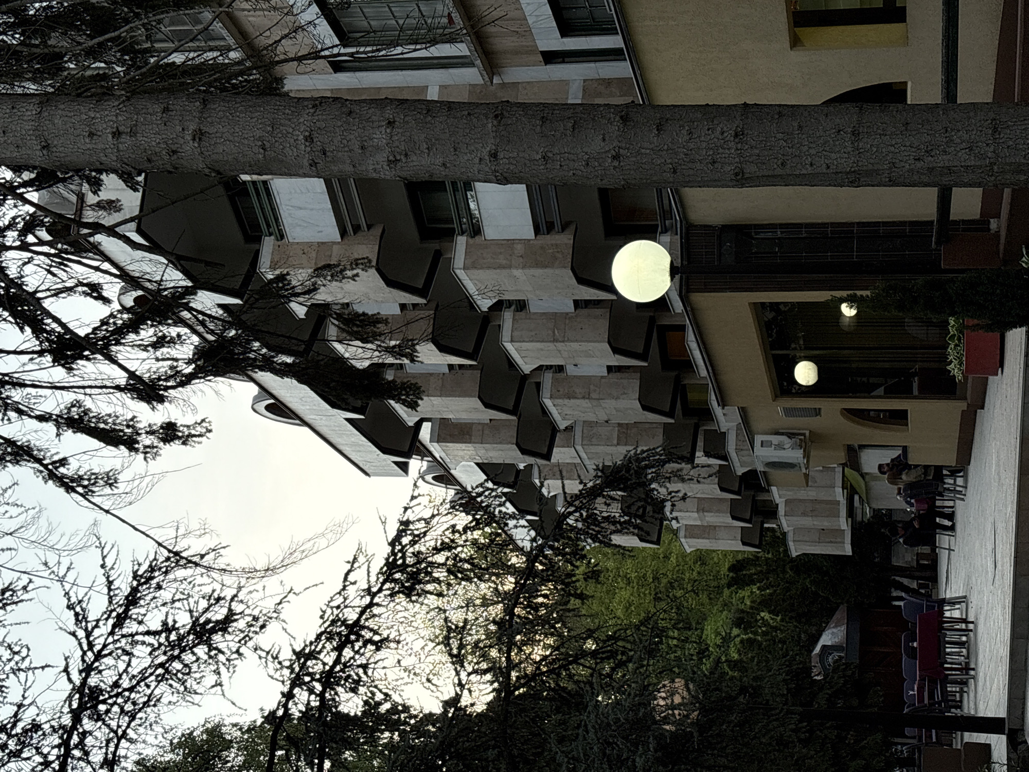 Rotated street photo captured in Serbian spa town