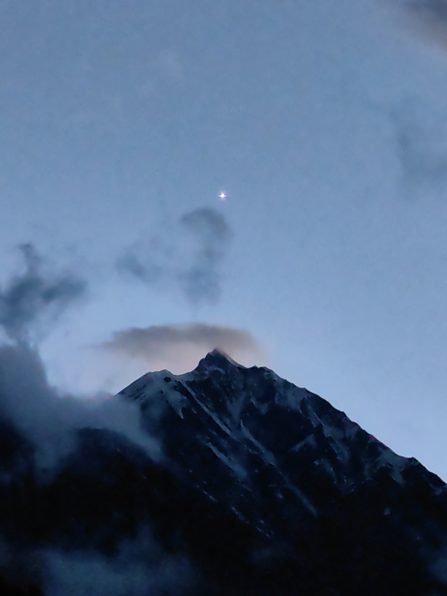 Dusk to dark in the Himalayas: road travel, a campsite, mountain skies