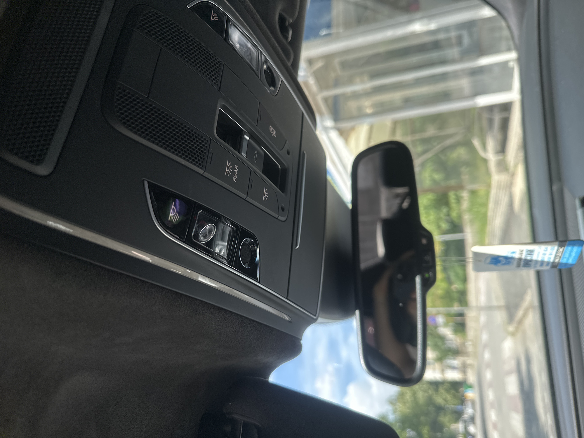 Parked Audi interior and Ruse streets on a hot June afternoon