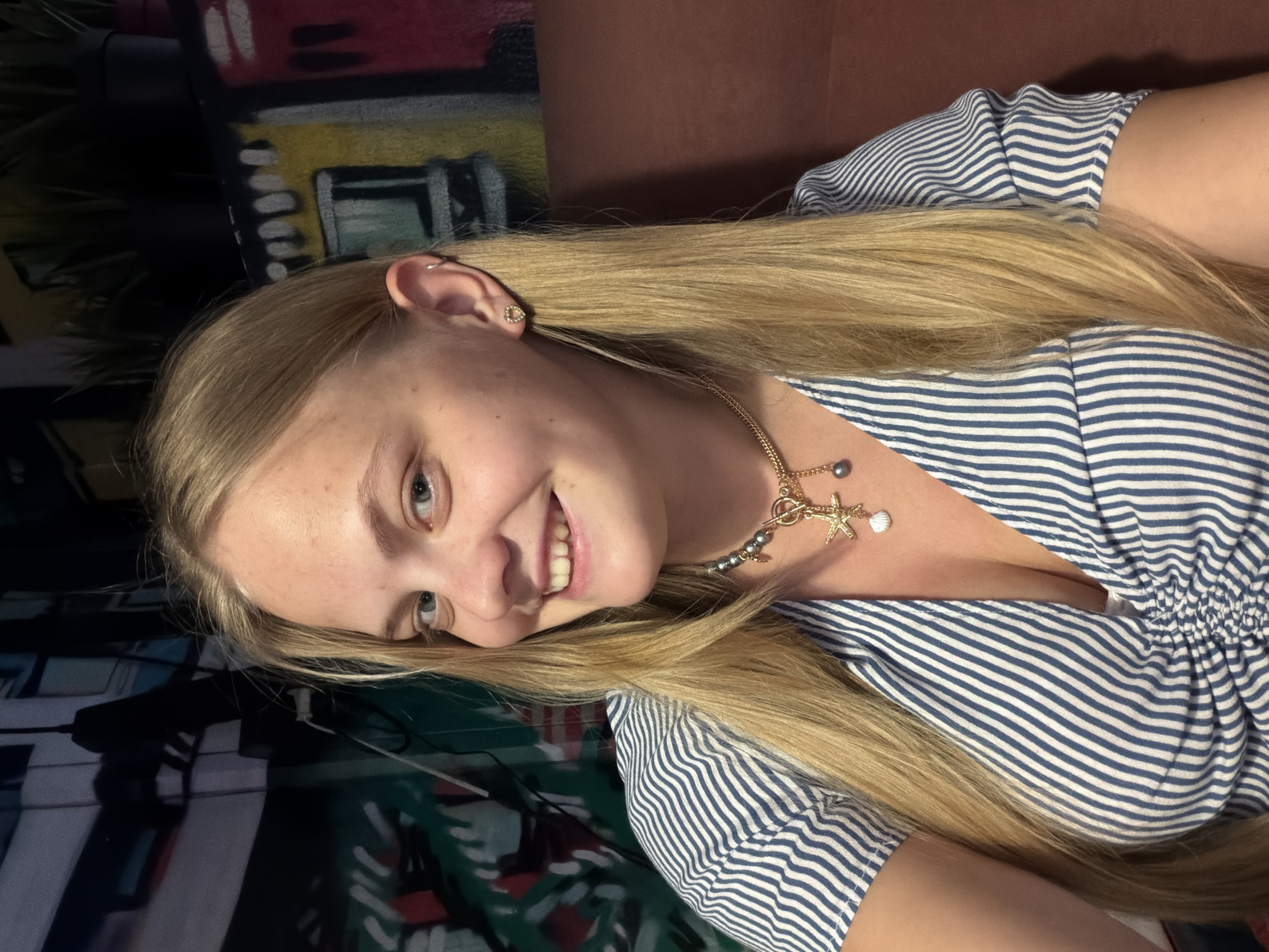 Smiling blonde woman photographed in Izhevsk, Russia