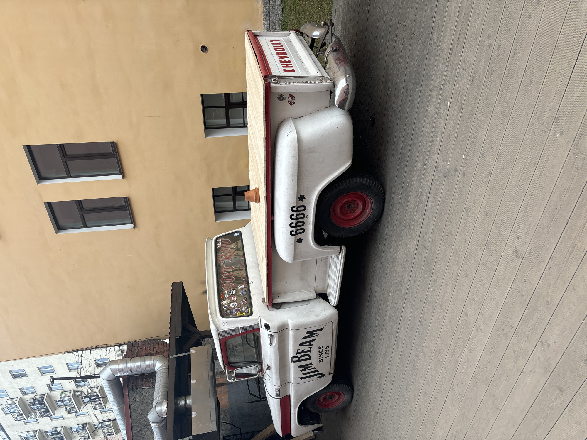 Jim Beam branded vintage truck spotted on Saint Petersburg boardwalk