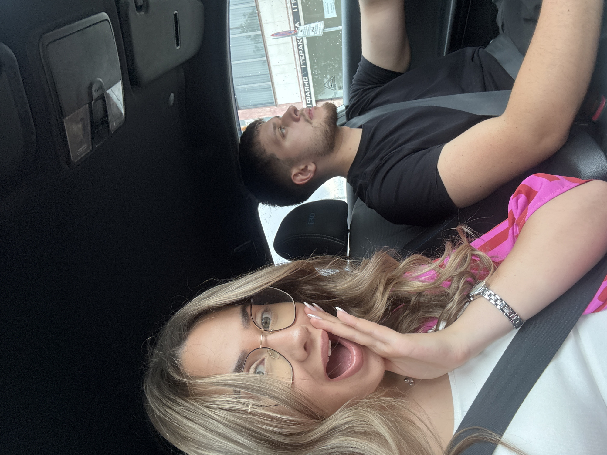 Casual in-car moments and street traffic in Blagoevgrad
