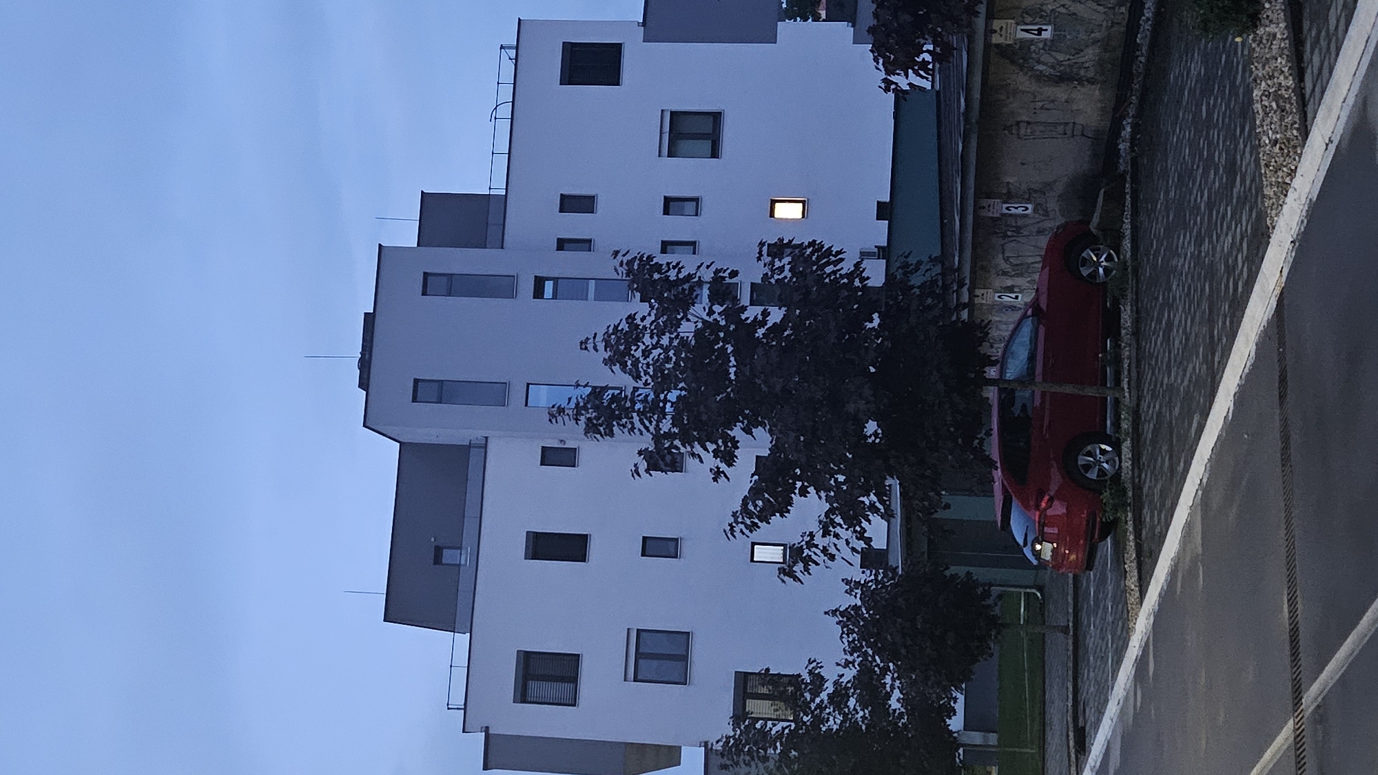 Twilight street scene documented in Prešov, Slovakia