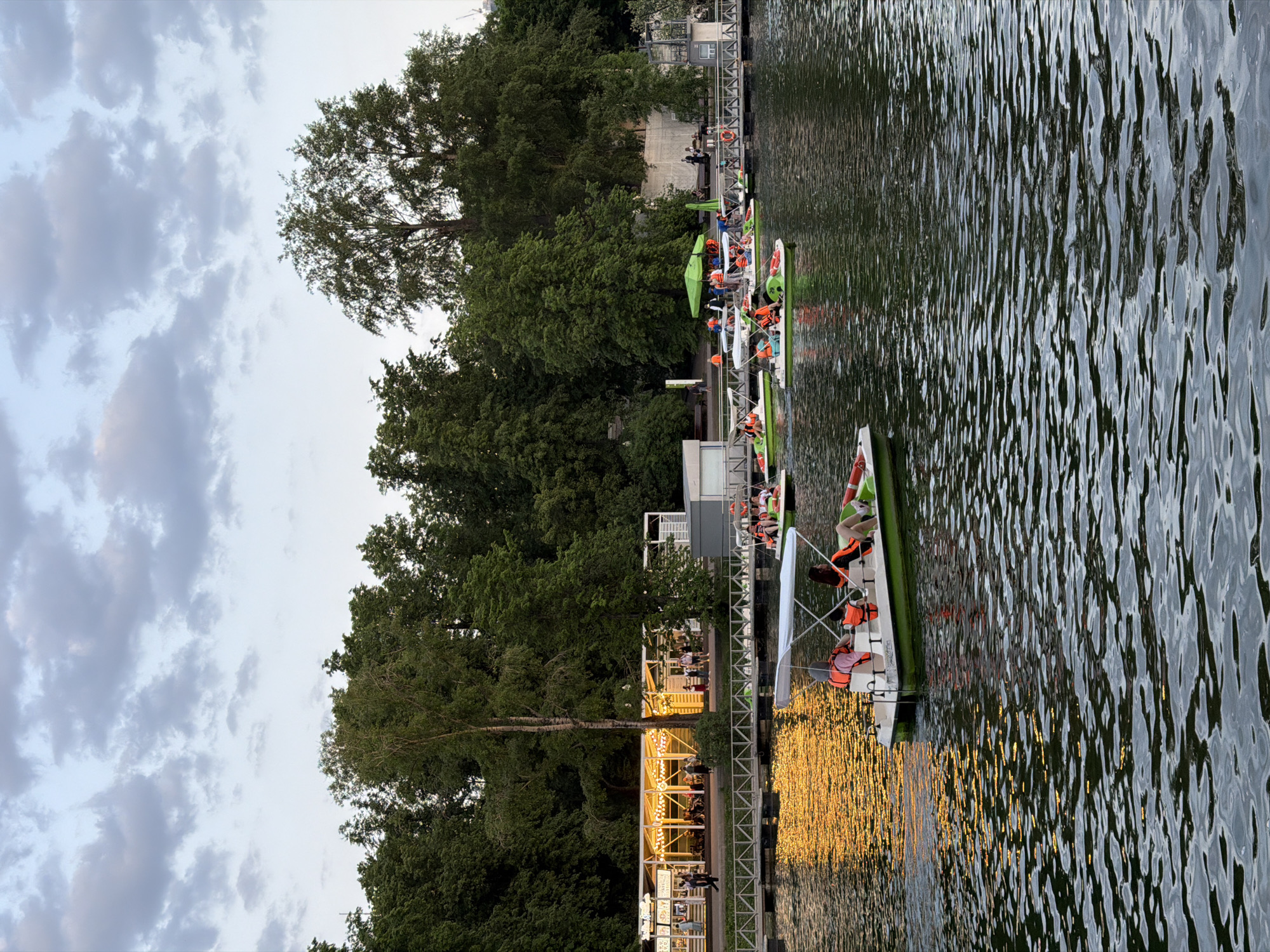 Evening leisure activities observed at Moscow waterfront location