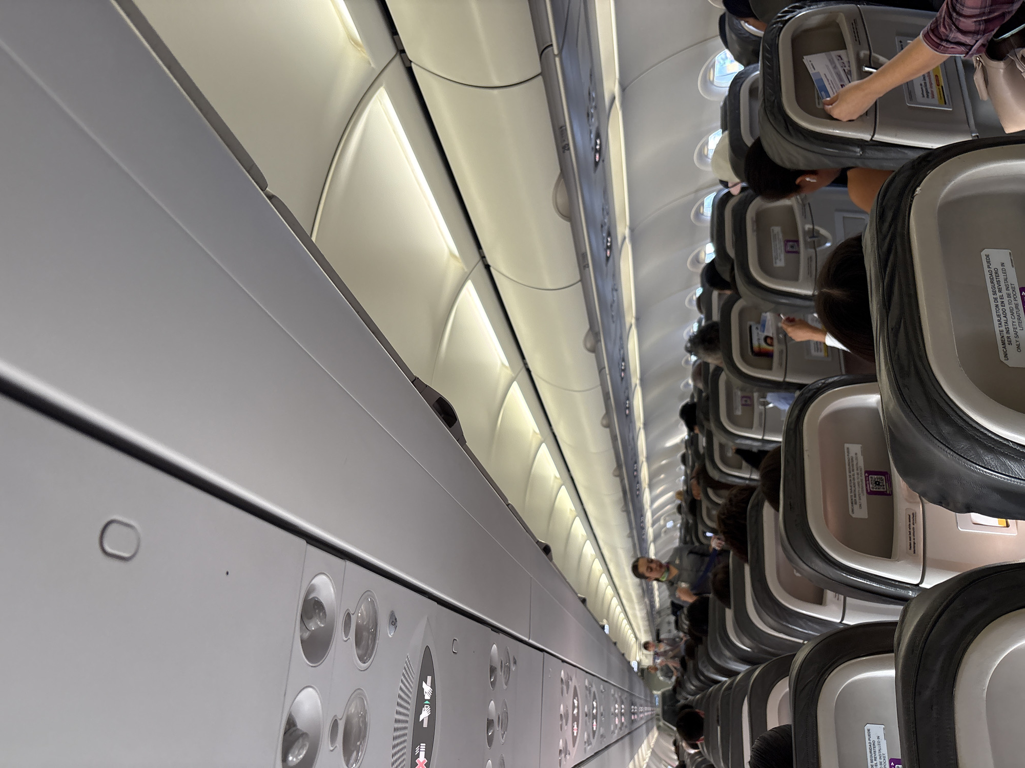 Airplane cabin photographed from tilted angle in Mexico