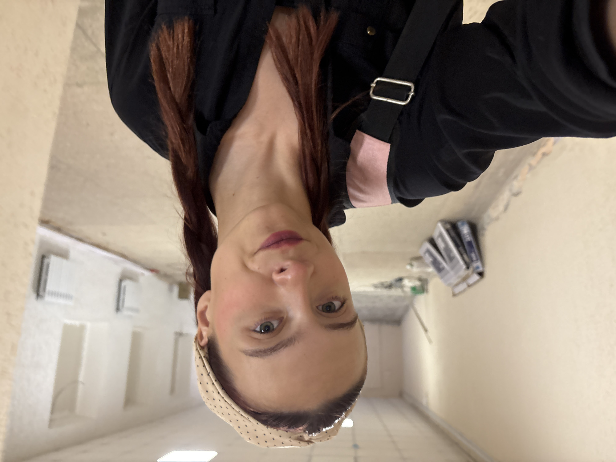 Woman photographed in multiple locations throughout Chaikovsky building