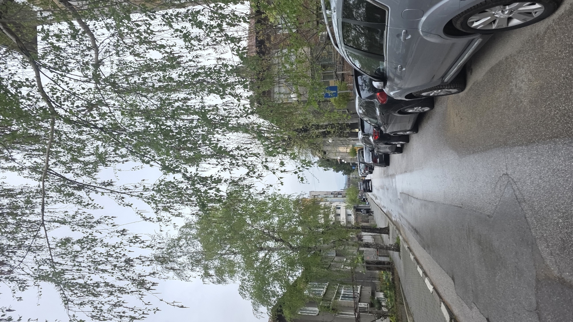 Police car spotted outside supermarket in rainy Blagoevgrad