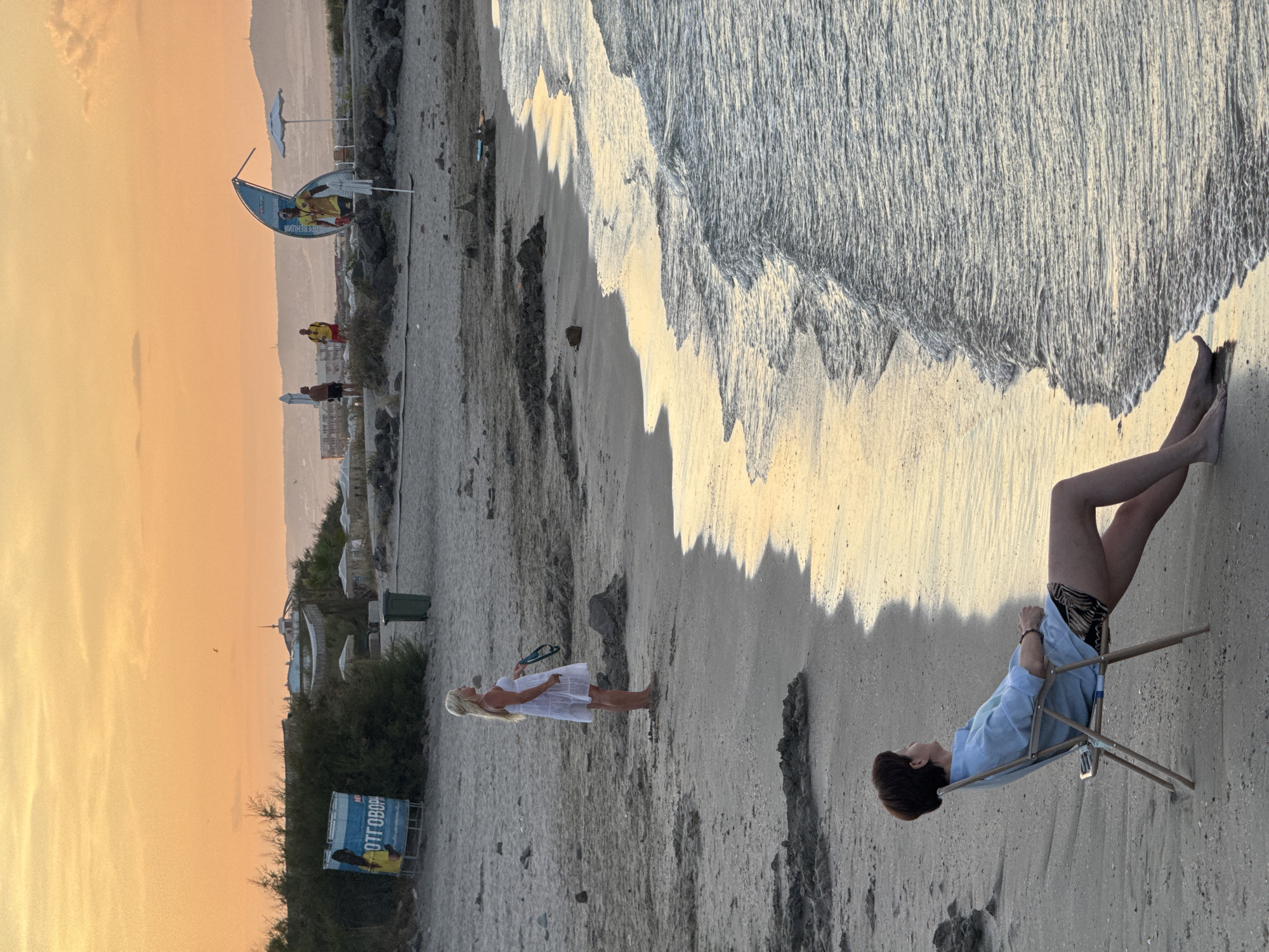 Sunset along the Black Sea shore in Pomorie, Bulgaria