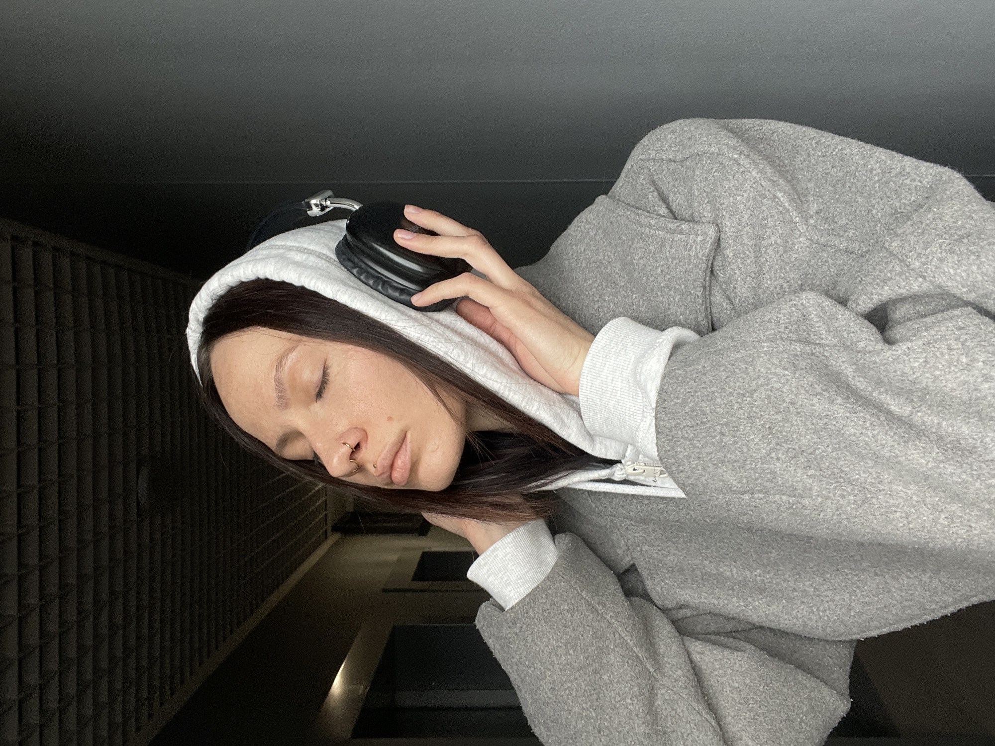Woman takes selfie in elevator in Izhevsk, Russia