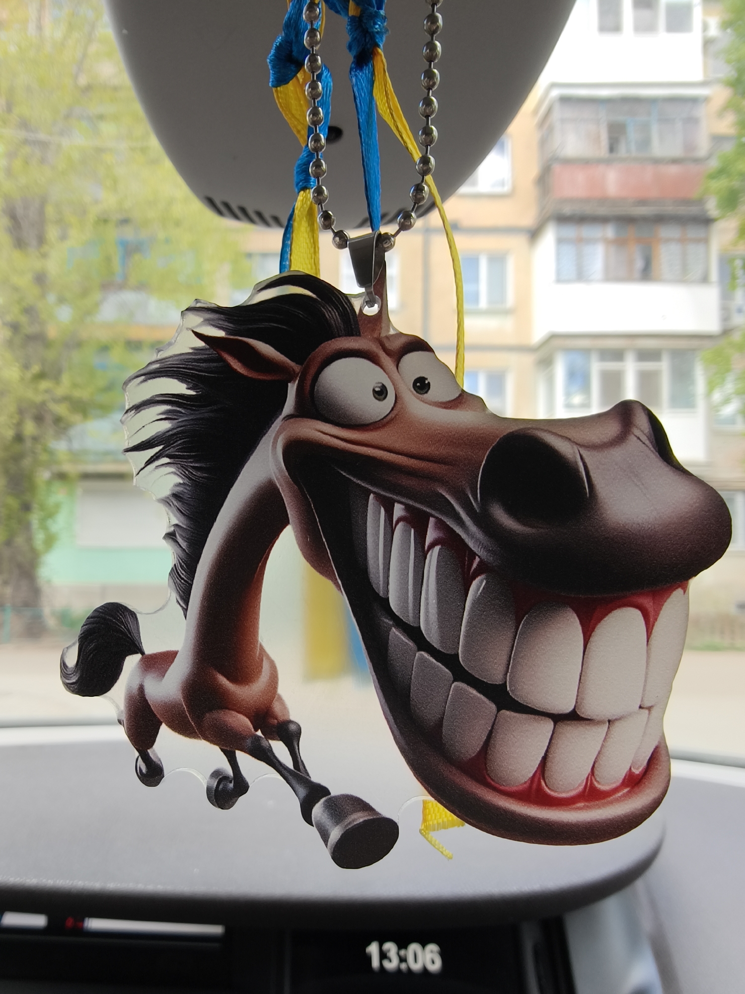 Cartoon horse air freshener spotted in Kryvyi Rih vehicle