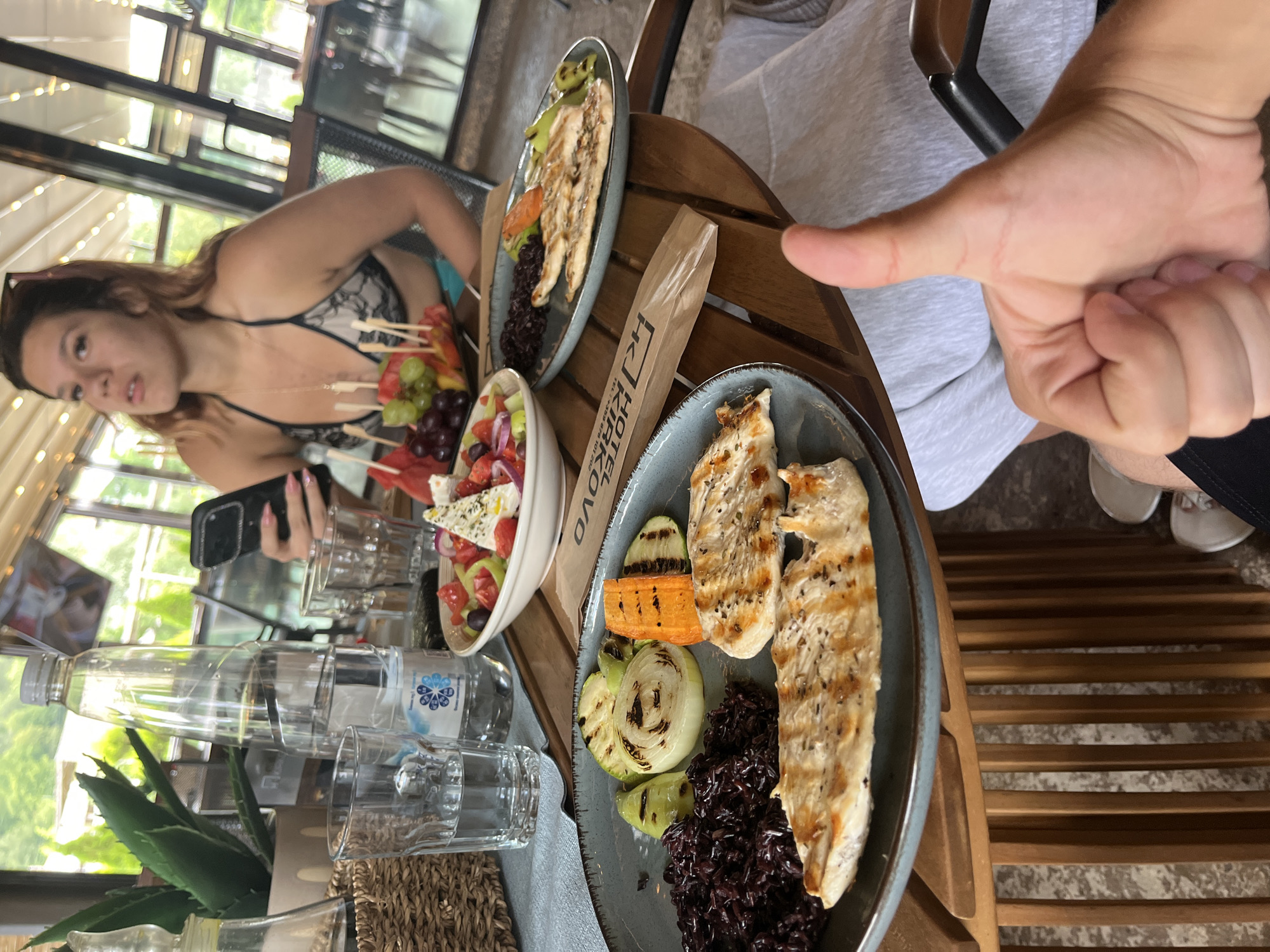 Casual beachside lunch at an open-air restaurant