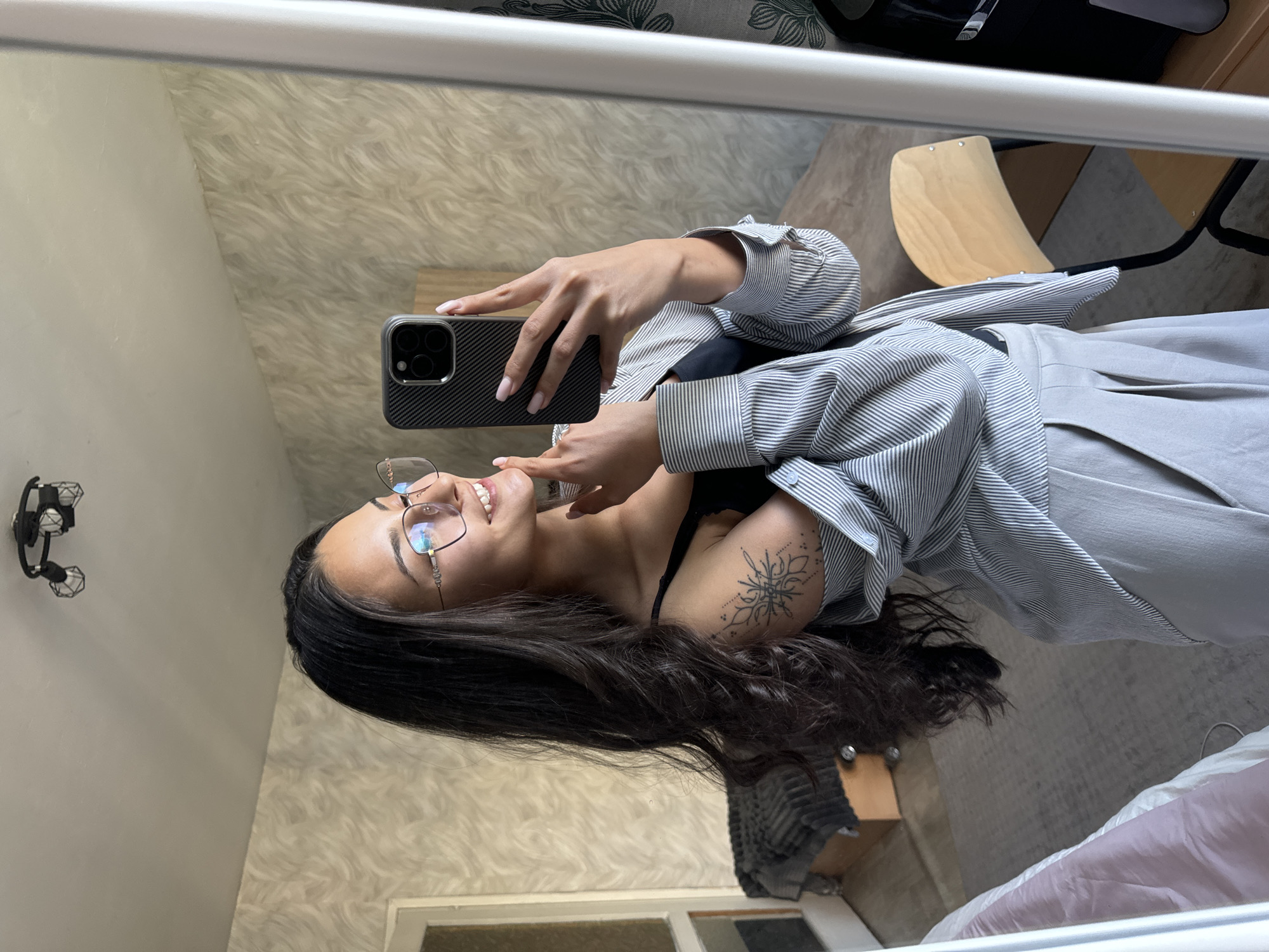 Woman takes selfies indoors in Sofia
