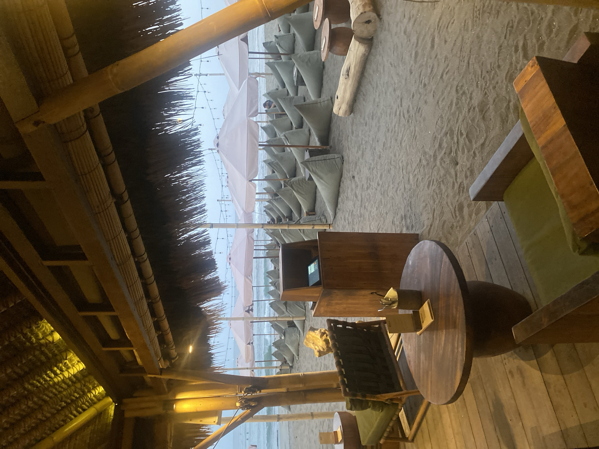 Thatched beachfront café setup in North Kuta, Bali