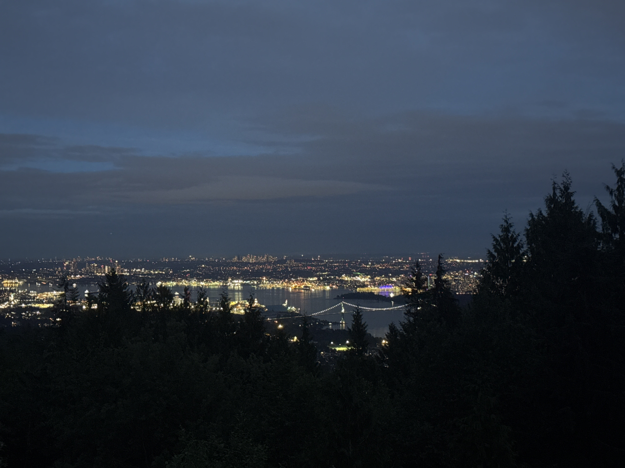 Nighttime hillside view captured in North Vancouver