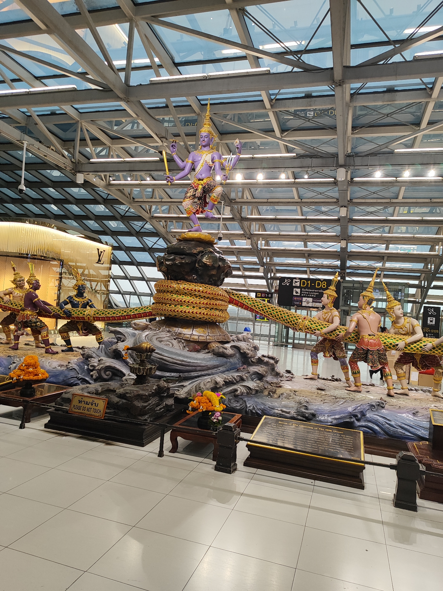 Luxury displays and cultural art observed at Bangkok airport