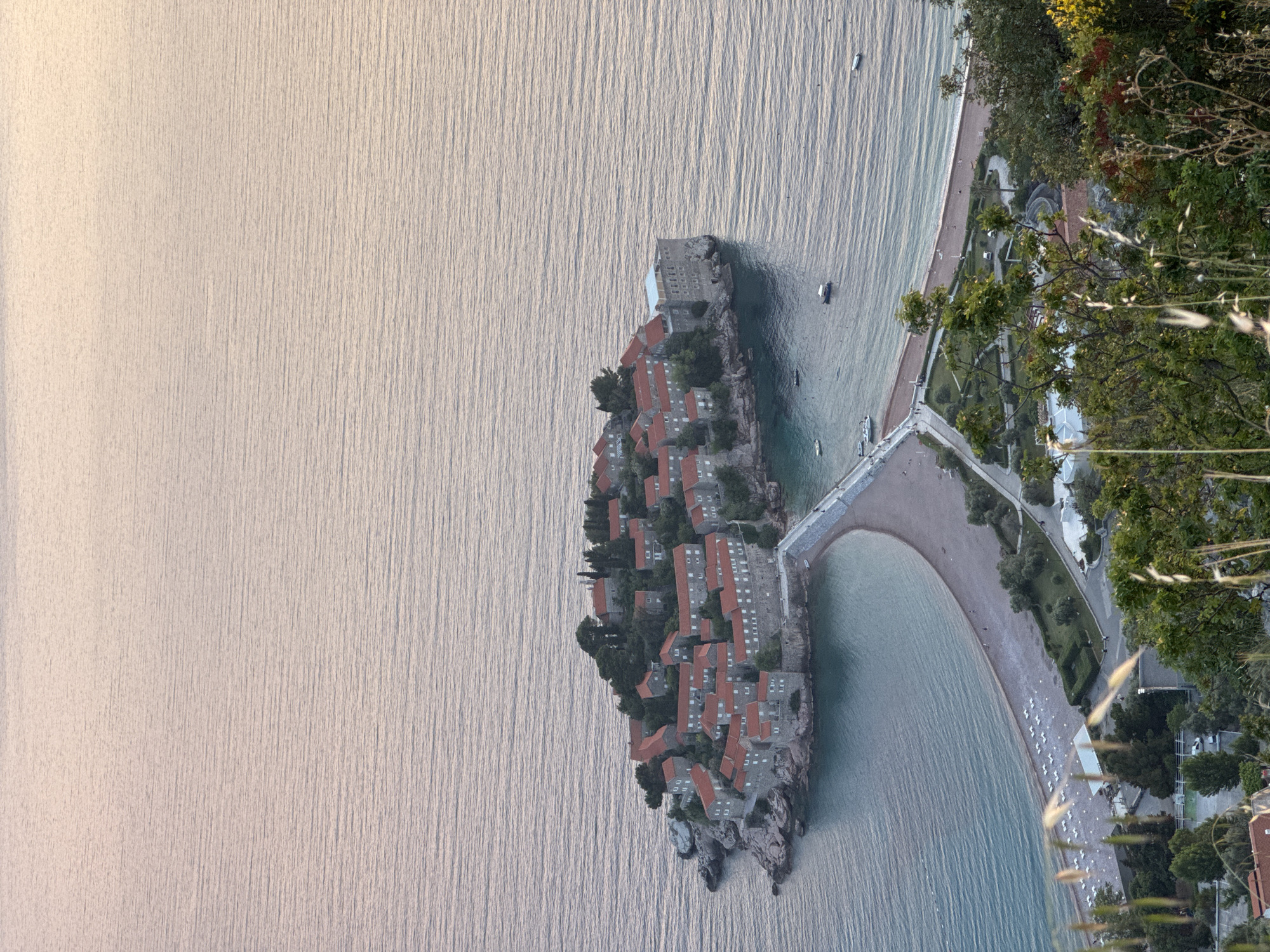 Sunset captured at Montenegro's historic Sveti Stefan island resort