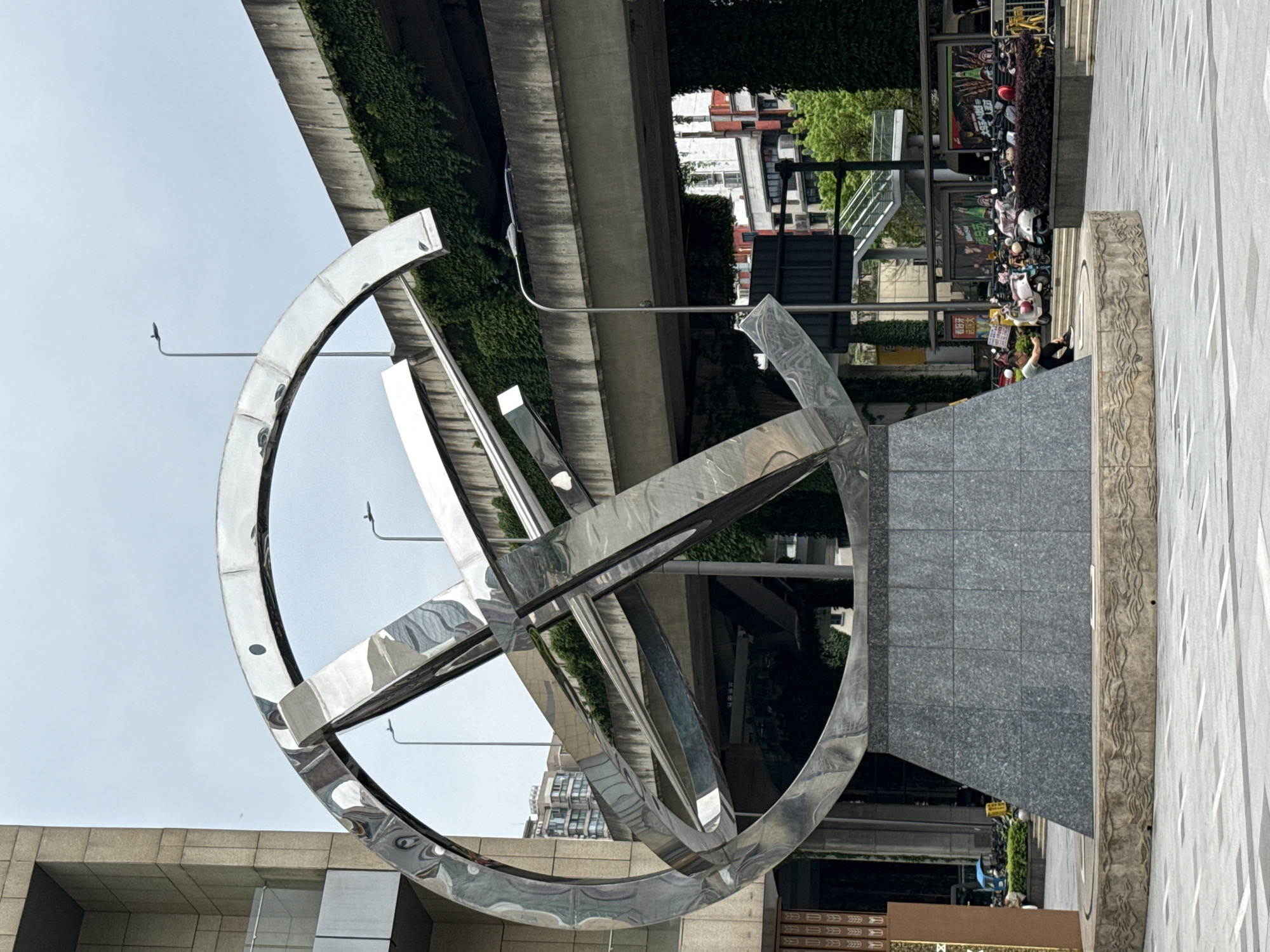 Abstract metal sculpture spotted under elevated road in Chenghua District