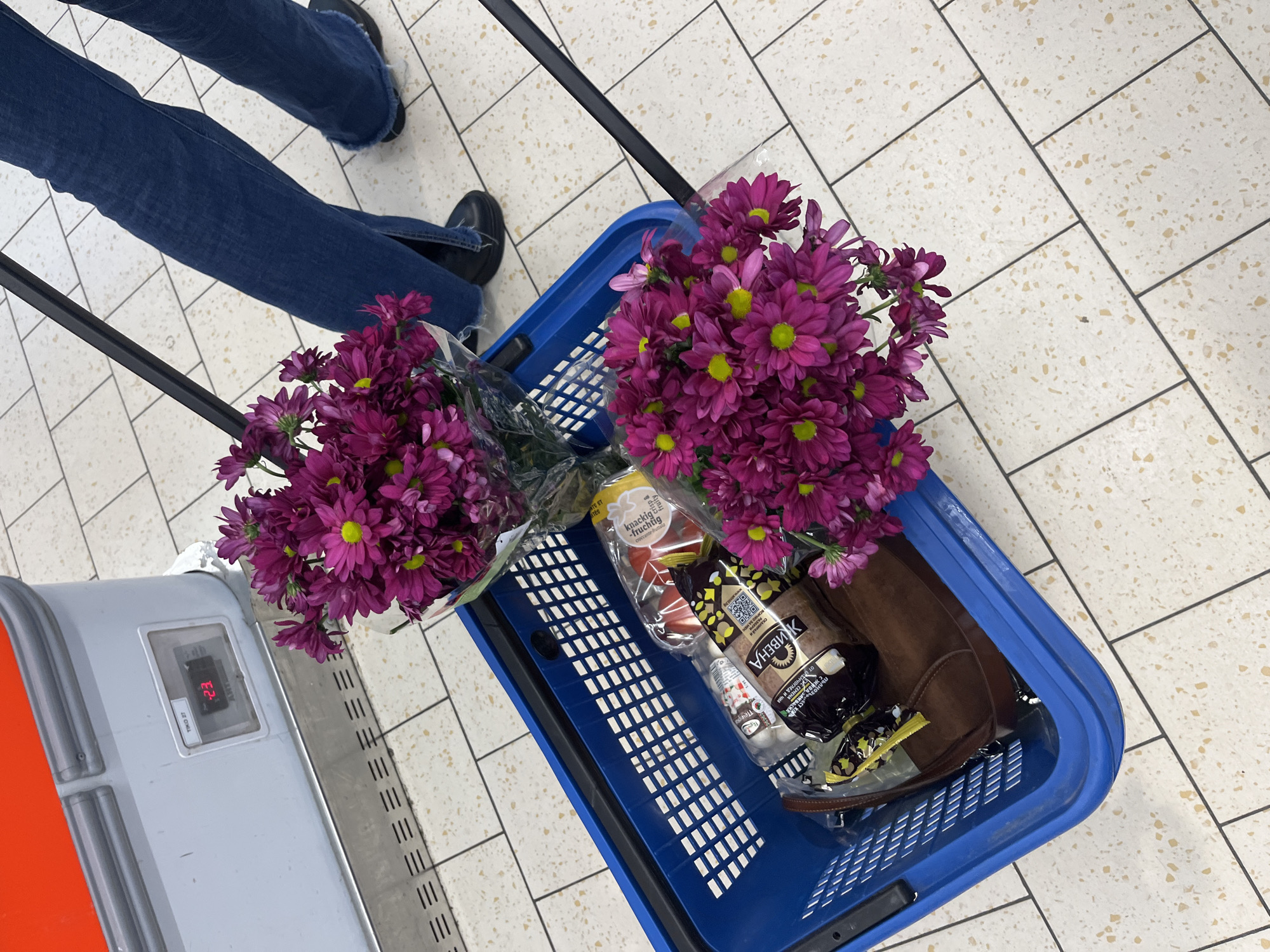 Shopping basket with bread, flowers captured in Stara Zagora