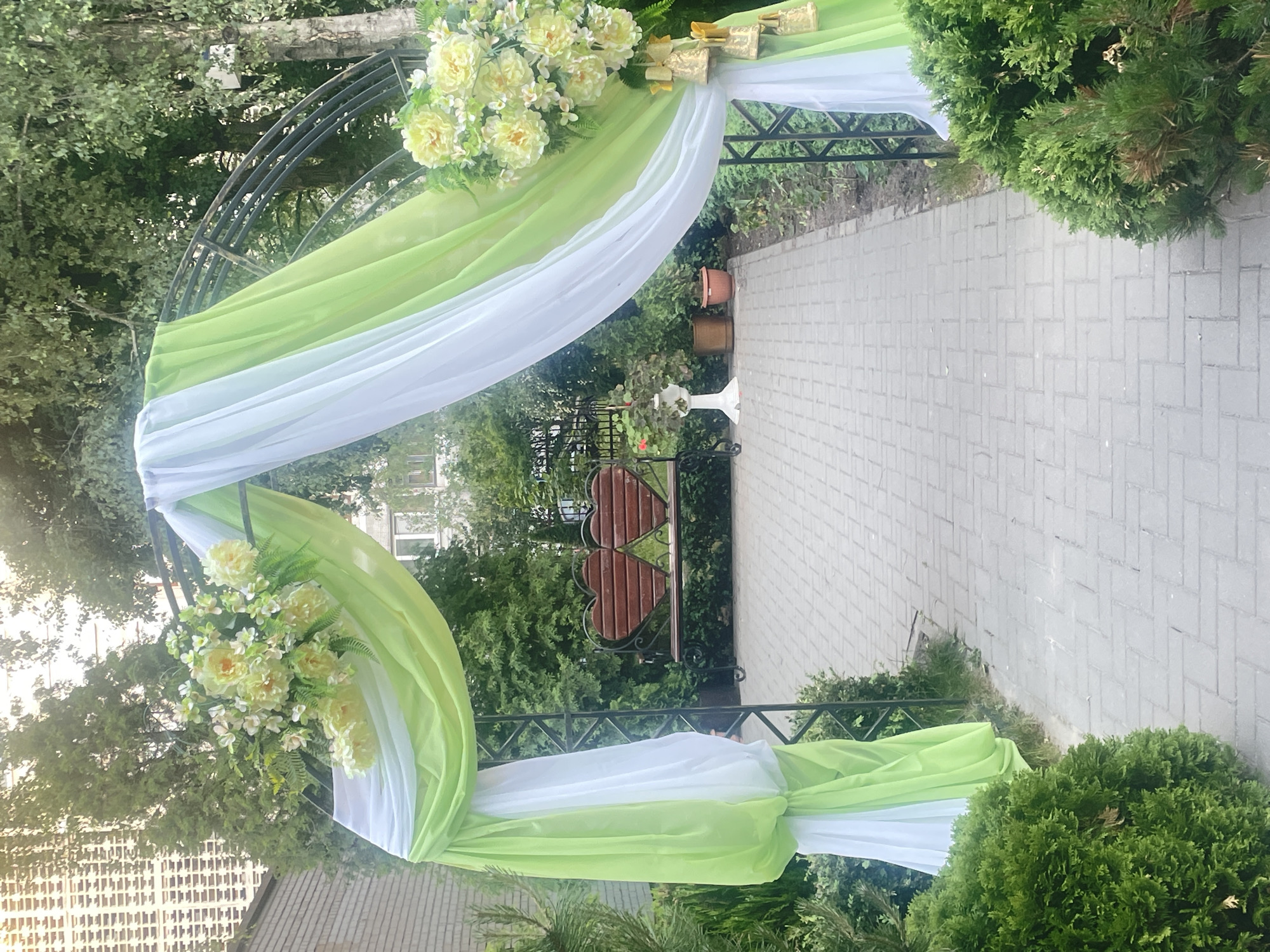 Graduation ceremony with decorative archways held in Brest, Belarus